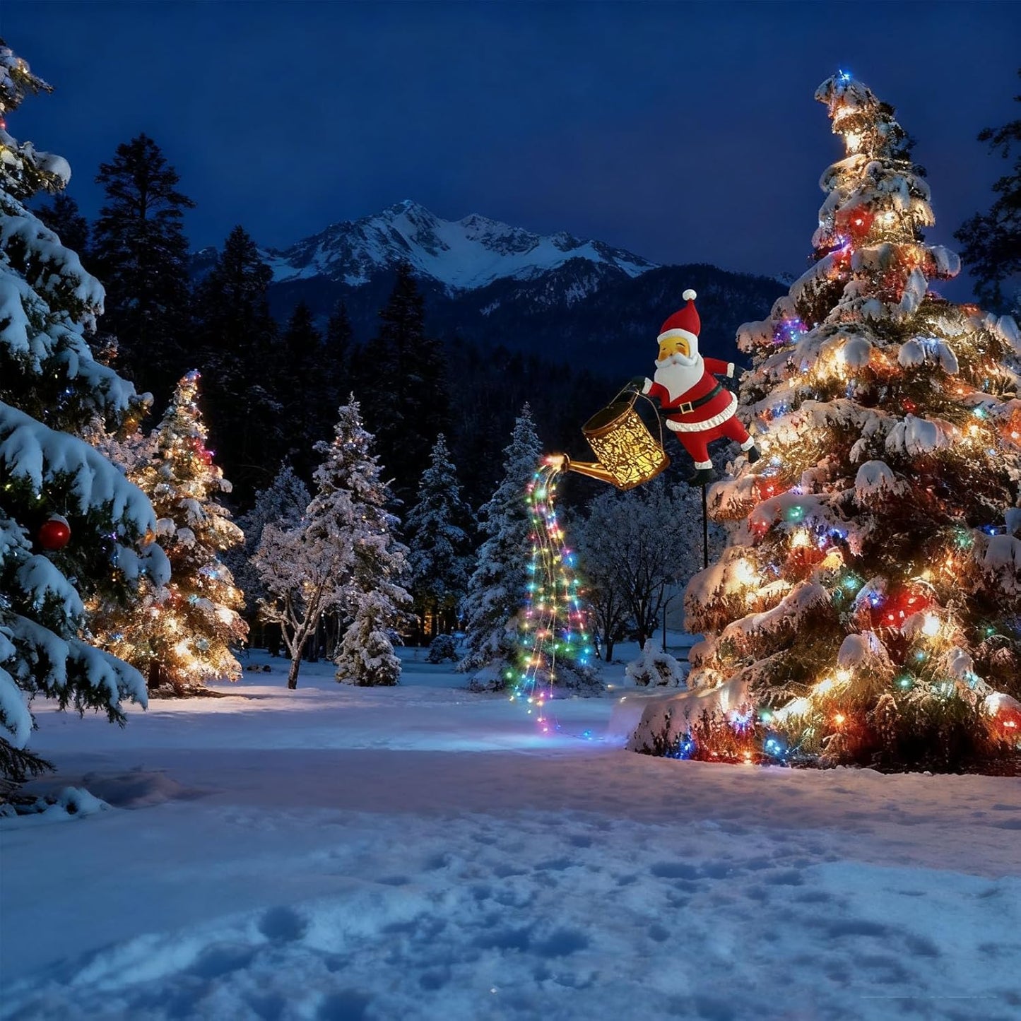 Santa Article Solar Kettle Light, Christmas Holiday Decoration, Garden
