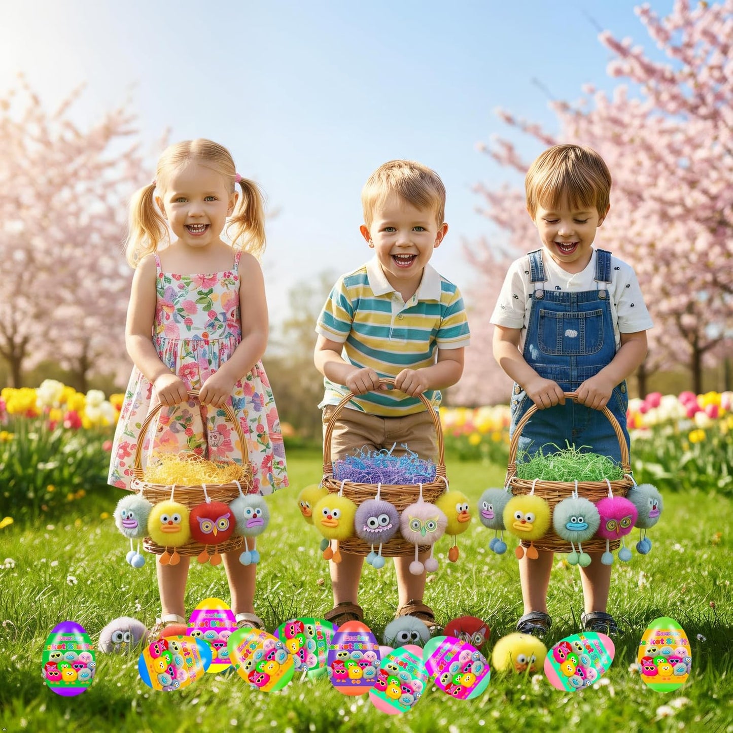 24 Pcs PreFilled Easter Eggs with Plush Toys Keychain Decoration Stuffed Toy Great for Kids Boys Girls Easter Basket Stuffers Party Favors Easter Egg Fillers Hunt (Easter)