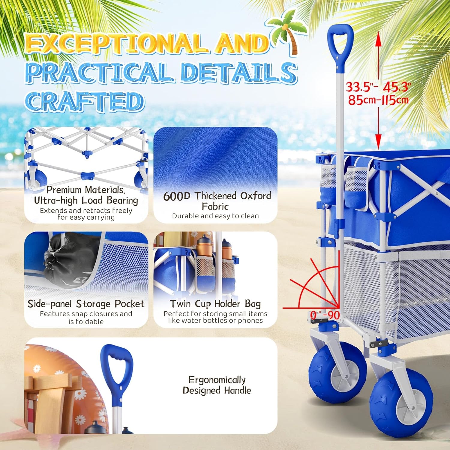 𝐔𝐩𝐠𝐫𝐚𝐝𝐞 Beach Wagon with Big Wheels for Sand, Double-Layer, 9" 