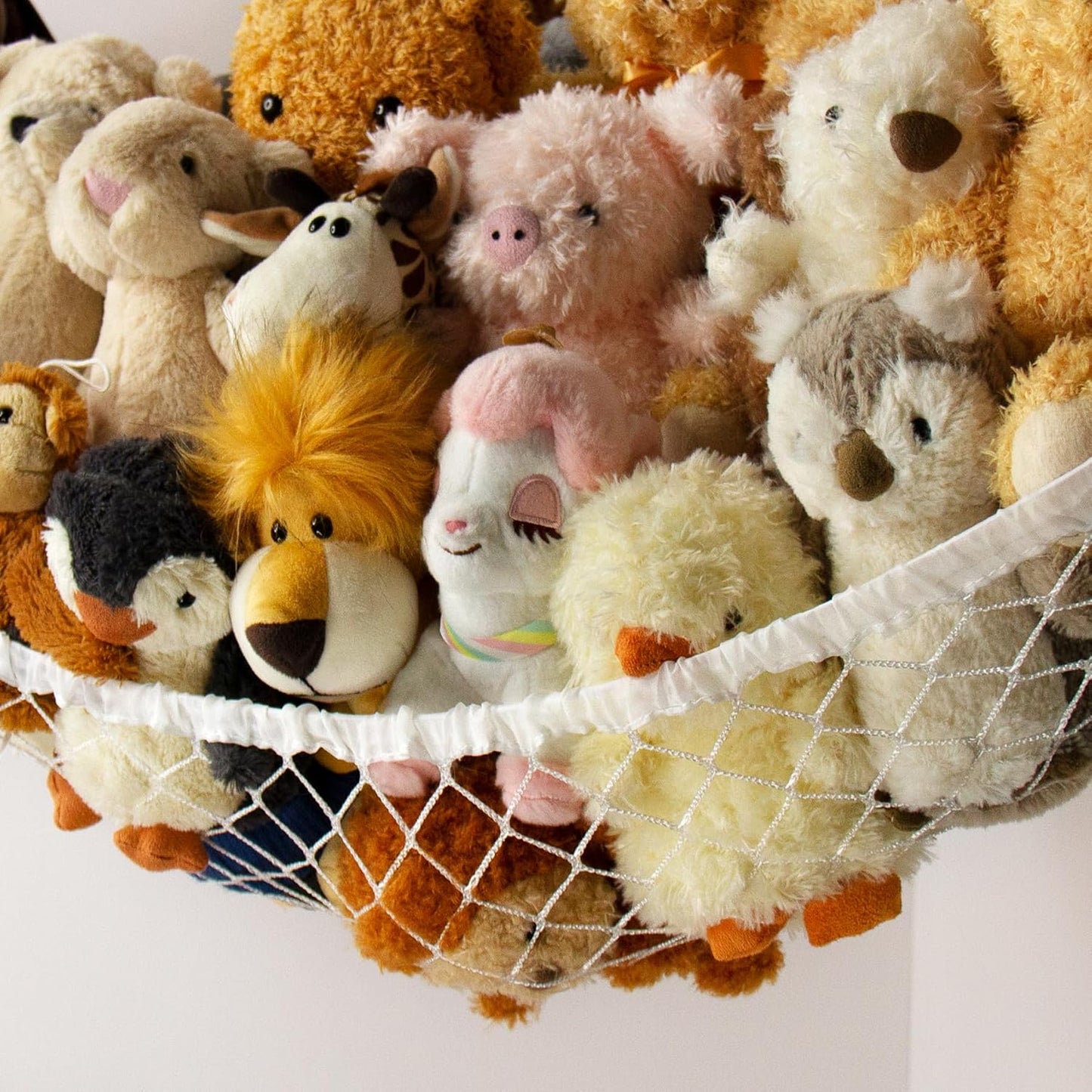 Stuffed Animal Storage Hammock Net Corner - Large Toy Hammock Net for Stuffed Animals Room Decor - Cute Stuff Animal Organizer Holder for Plush Plushie - Kids Baby Nursery Wall Bedroom Home Decor