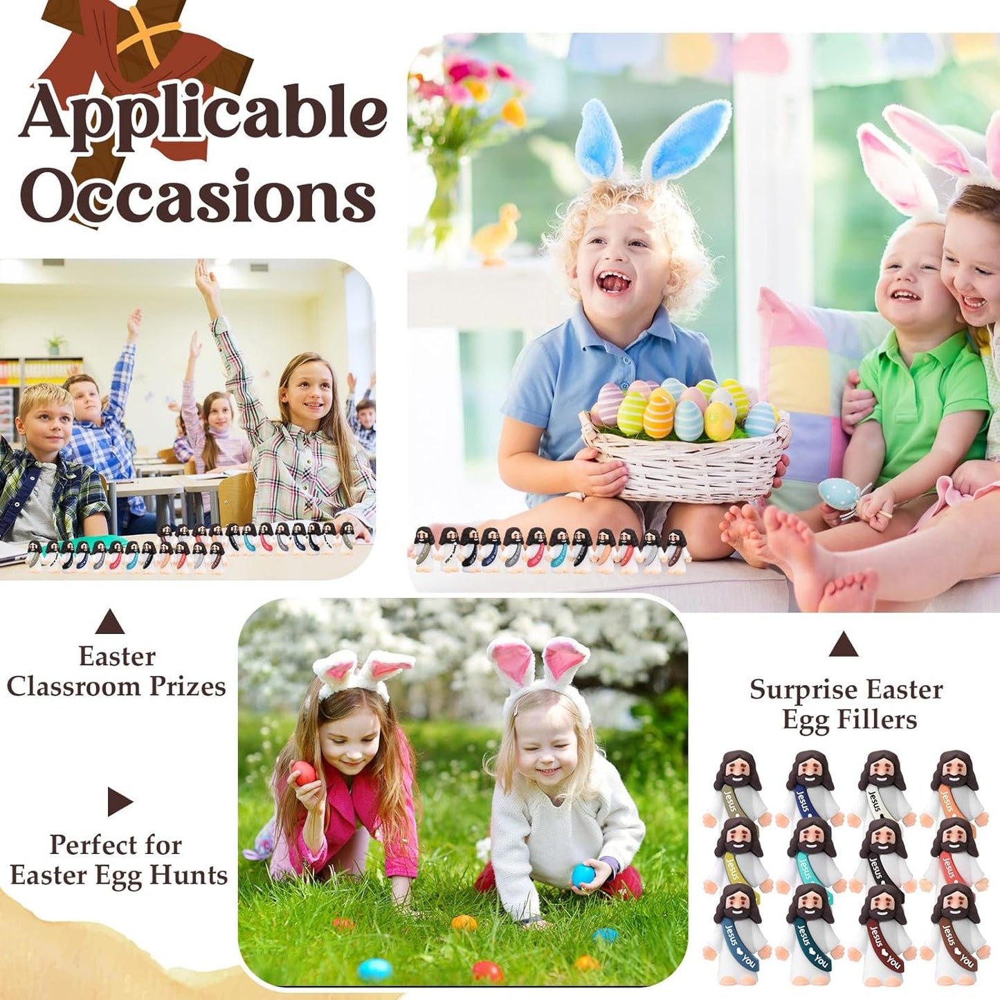 Bememo 25 Pcs Little Jesus Figures, Mini Jesus Loves You Figures, Original Design Multicolor Tiny Easter Figurines to Hide and Seek Religious Gifts for Easter Egg Stuffers(Christian Colors)
