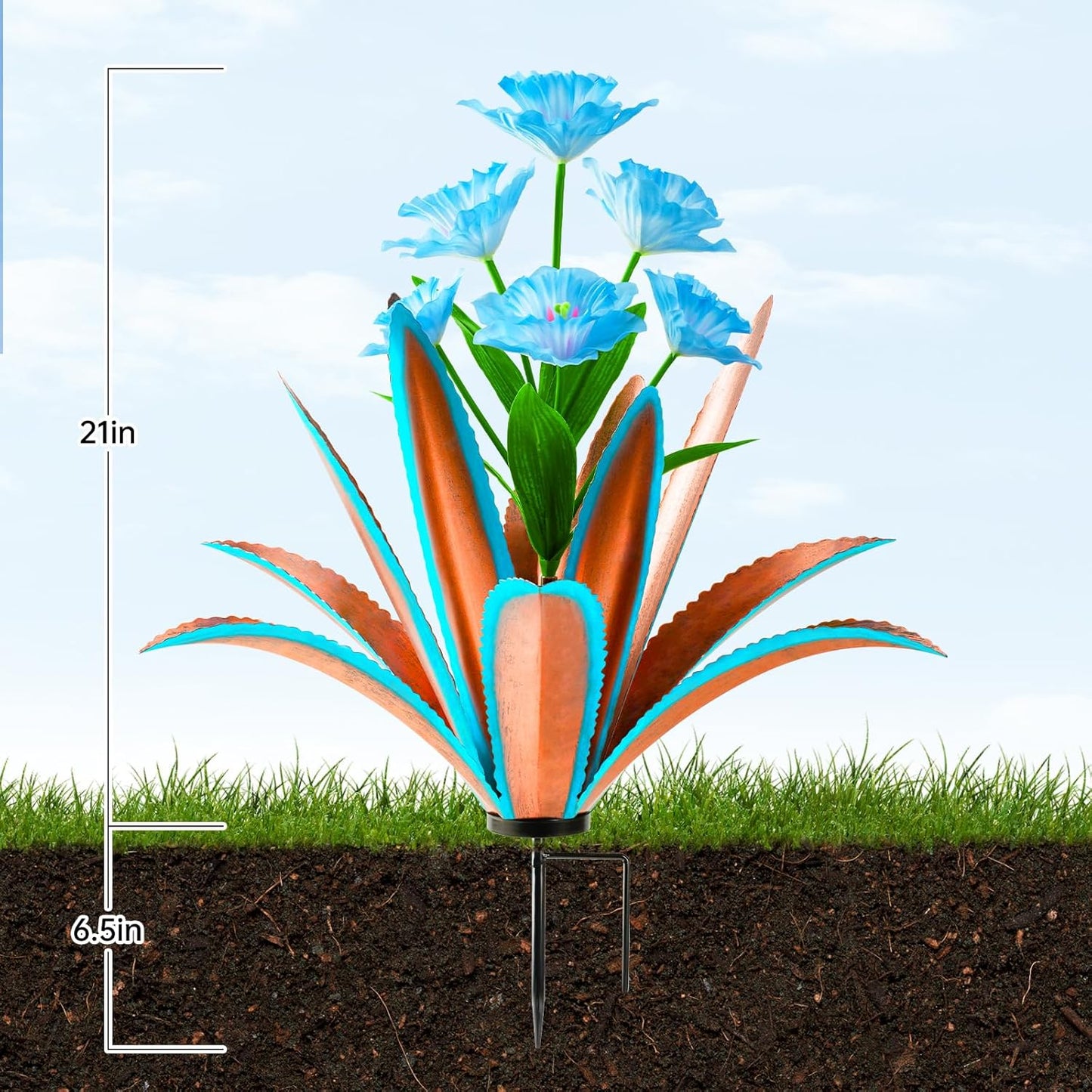 TOMBABY Huge Metal Agave Plants Outdoor Decoration Outdoor Garden Decorated with Flowers Mexican Yard Art Plant Garden Gift (Blue 1 Pack)