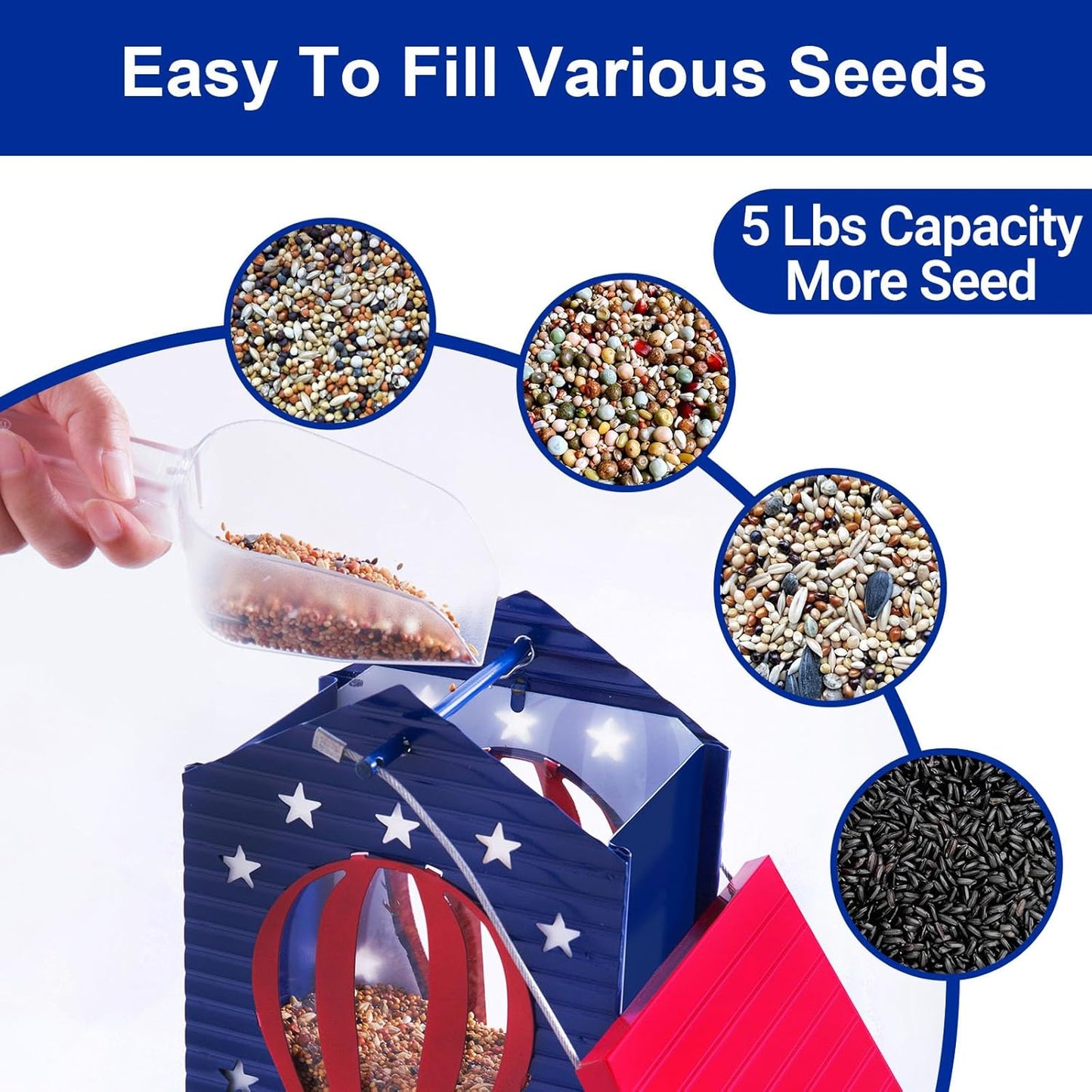 Squirrel Proof Bird Feeder Metal Hanging Seed House Feeders for Outdoors Weight -Activated Protection, Water & Chewing Proof, 5 lbs Large Capacity Anit Squirrel Outside Backyard