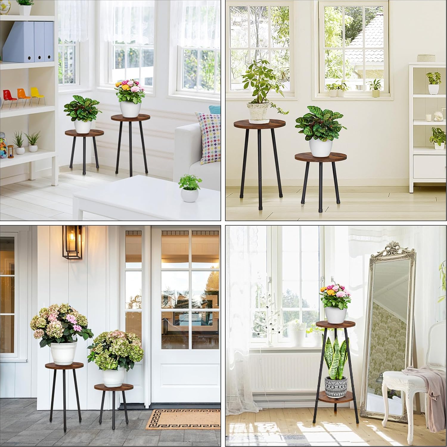 2 Pack Indoor Plant Stand, Mid-Century Wooden Style Plant Holder, Indo