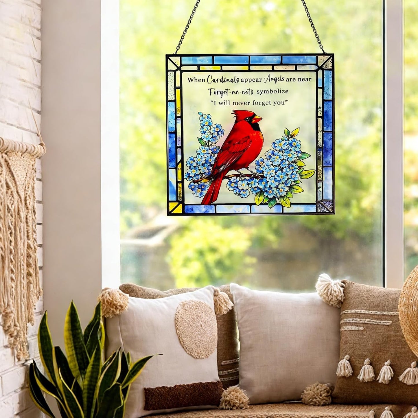 Cardinal Stained Glass Suncatchers for Windows, Hanging Sun Catchers Indoor Window, Cardinal Gifts, in Memory of Loved One Gifts