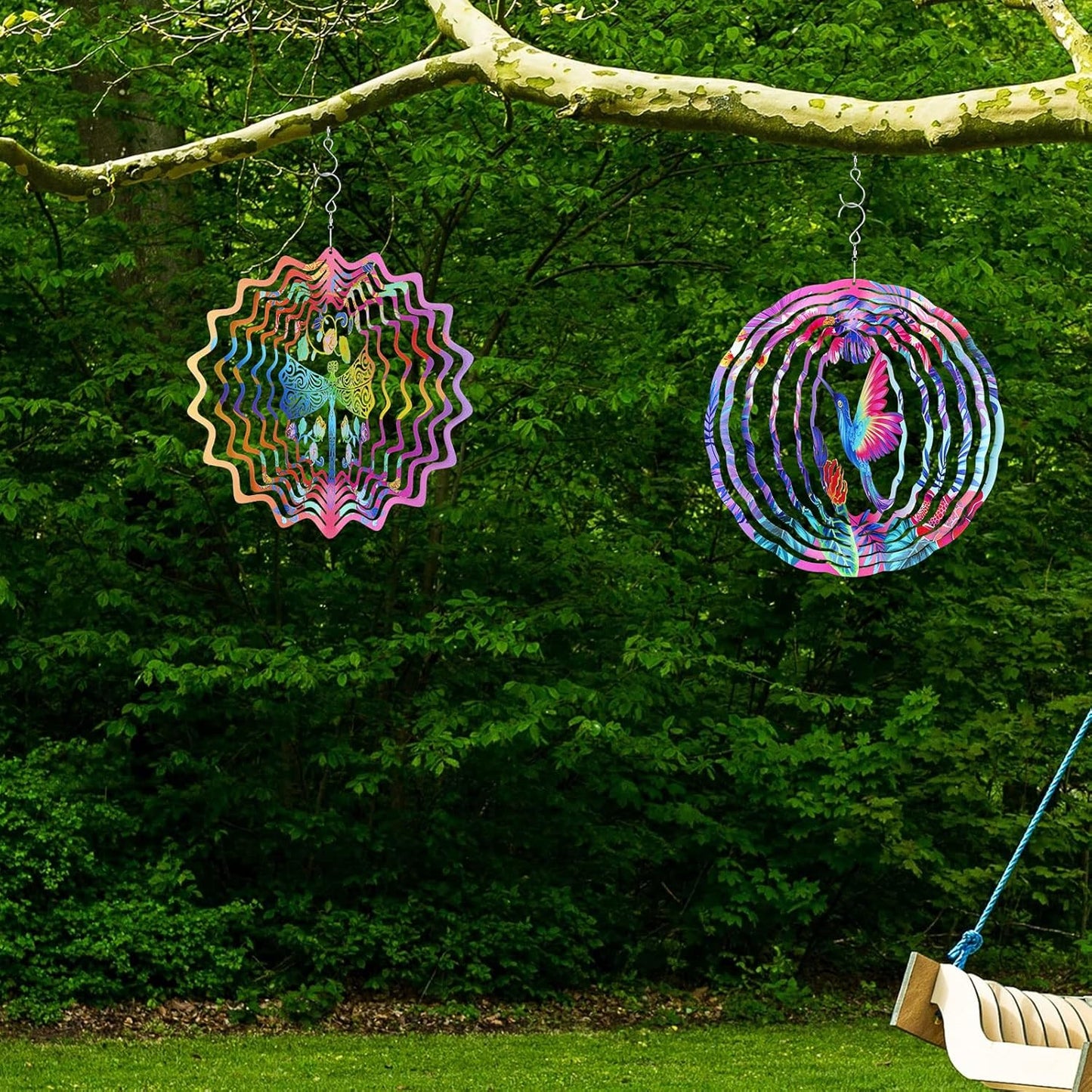 3 Pack Stainless Steel Wind Spinner Butterfly Dragonfly Hummingbird for Yard and Garden 12 Inch 3D Metal Wind Spinner Hanging Outdoor Porch Decor Art Kinetic Sculptures for Indoor Outdoor Decorations