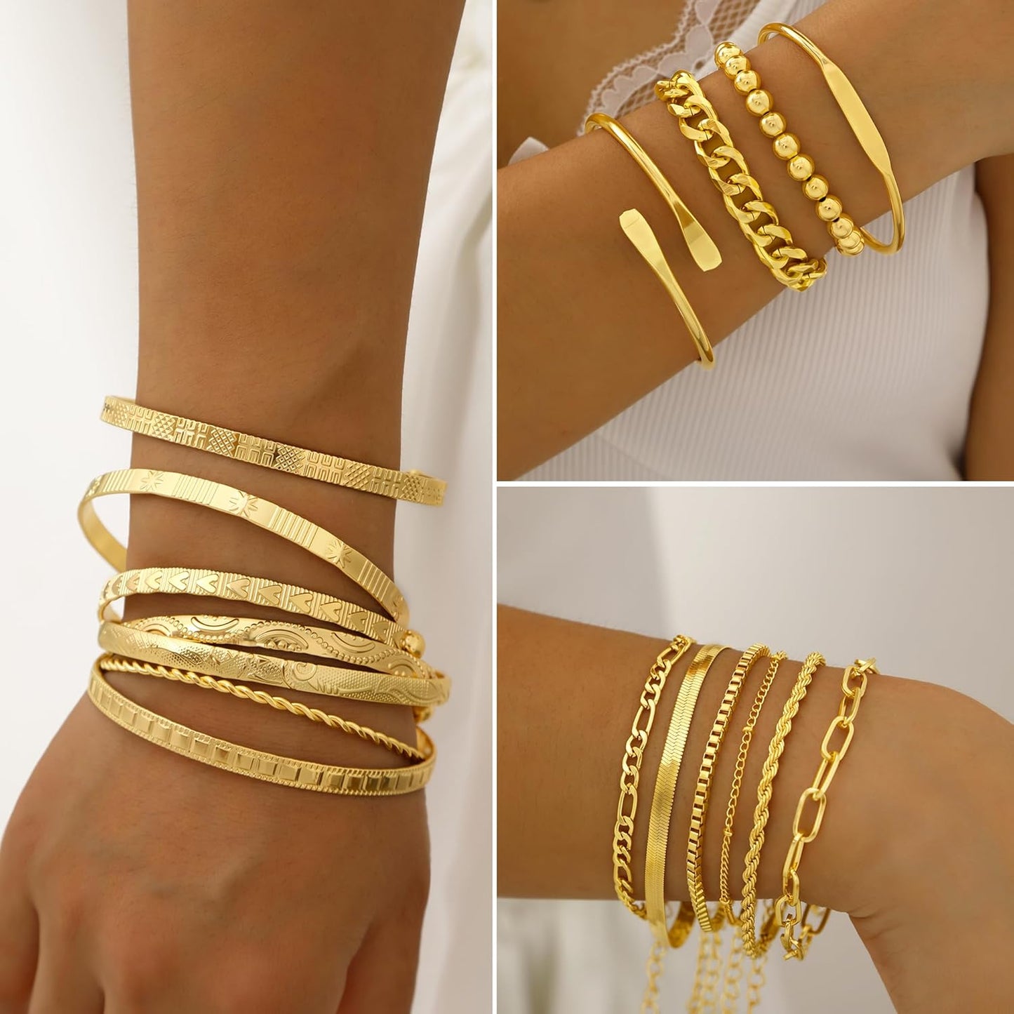 FAXHION 68 Pcs Gold Jewelry Set for Women with 7 Necklace, 17 Bracelet