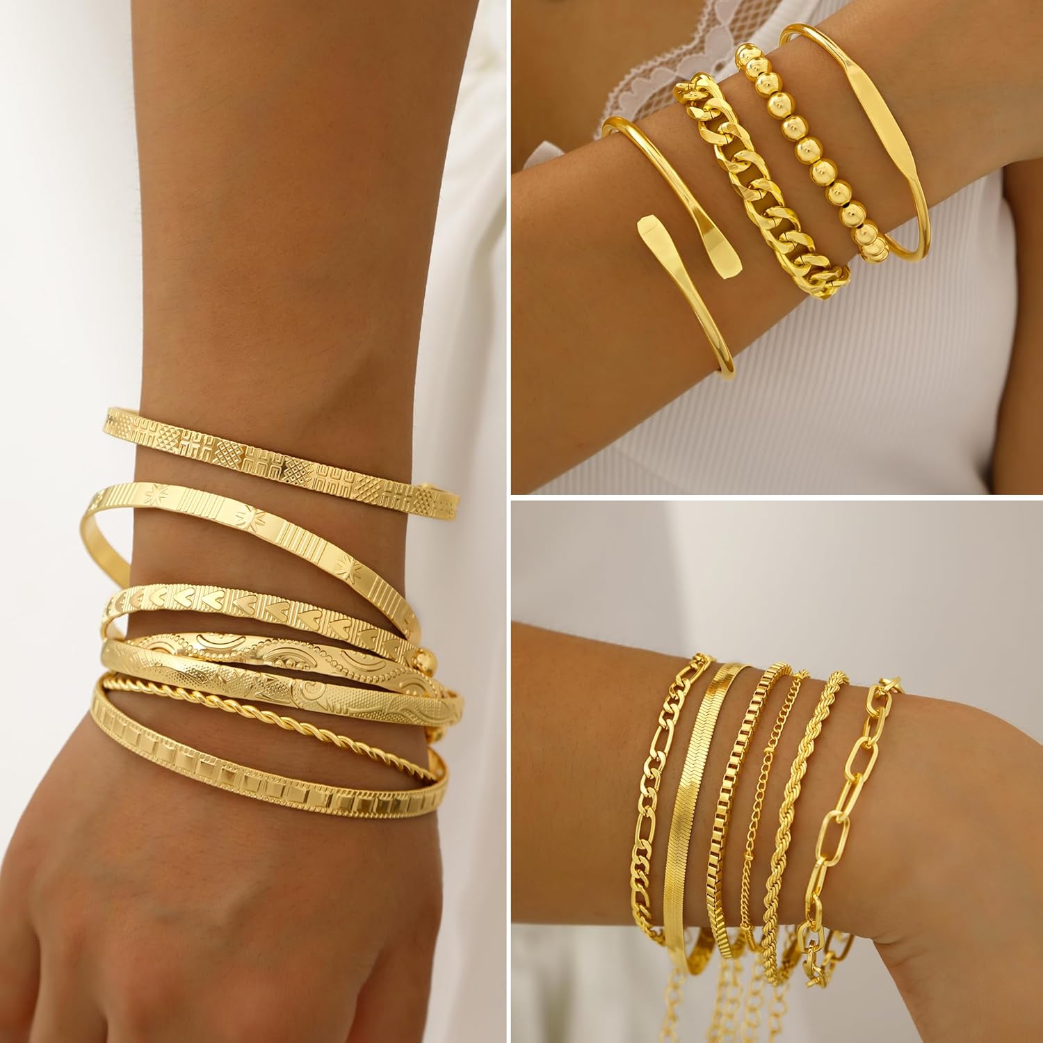 FAXHION 68 Pcs Gold Jewelry Set for Women with 7 Necklace, 17 Bracelet