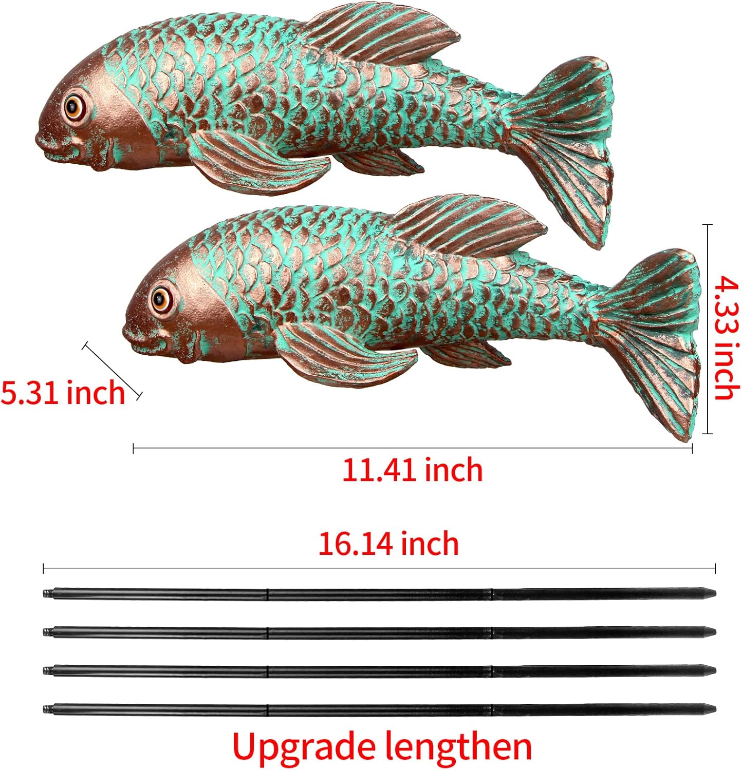 Garden Statues,Koi Fish Decor,Set of 2 Antique Koi Fish Garden Statue,Sculpture for Outdoors,Patio Decor,Backyard and Home Kitchen Decoration,Gifts for Mom Women Grandma