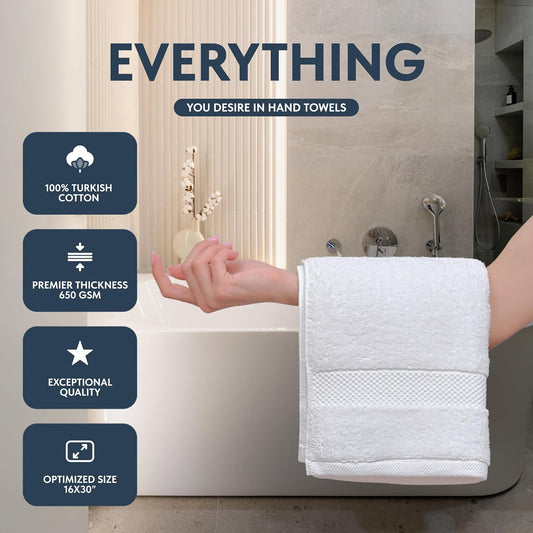 Luxury White Hand Towels - Soft 100% Turkish Cotton | Highly Absorbent