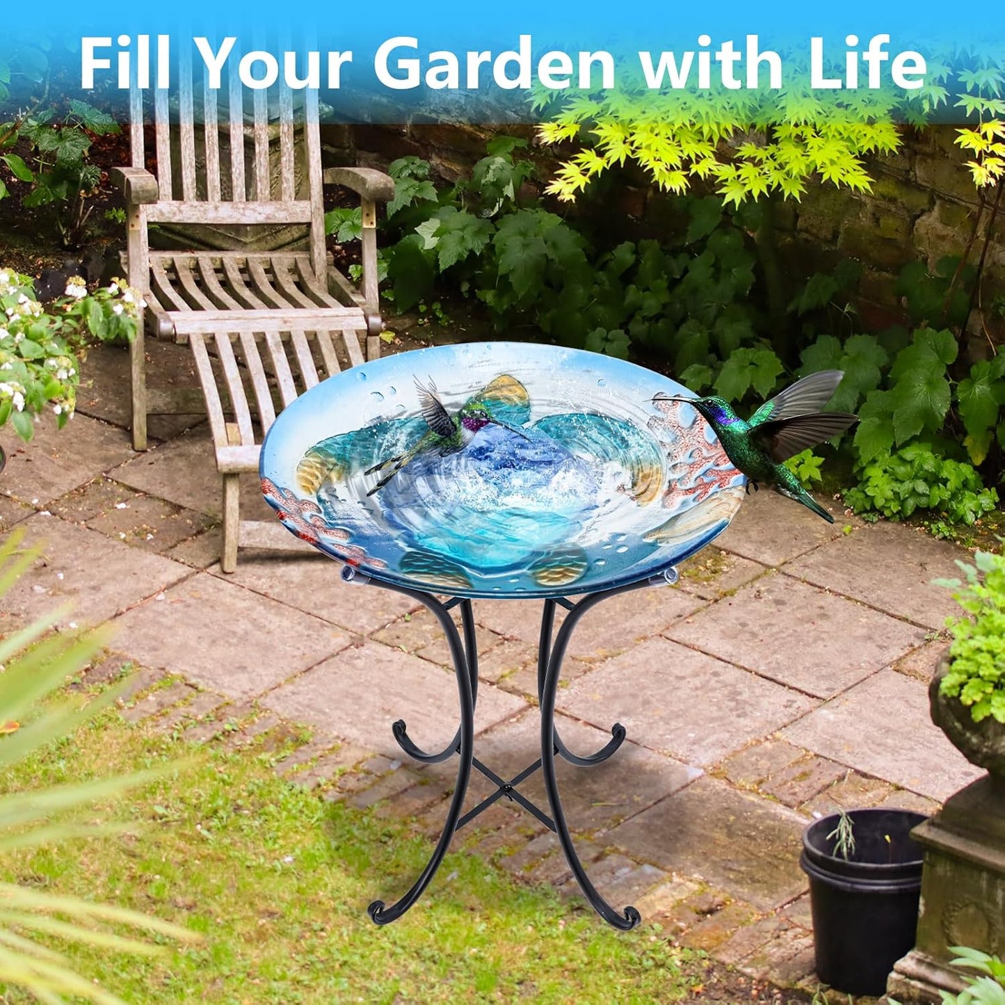 MUMTOP Bird Baths for Outdoors, Sea Turtle Glass Large Bird Bath Bowl 