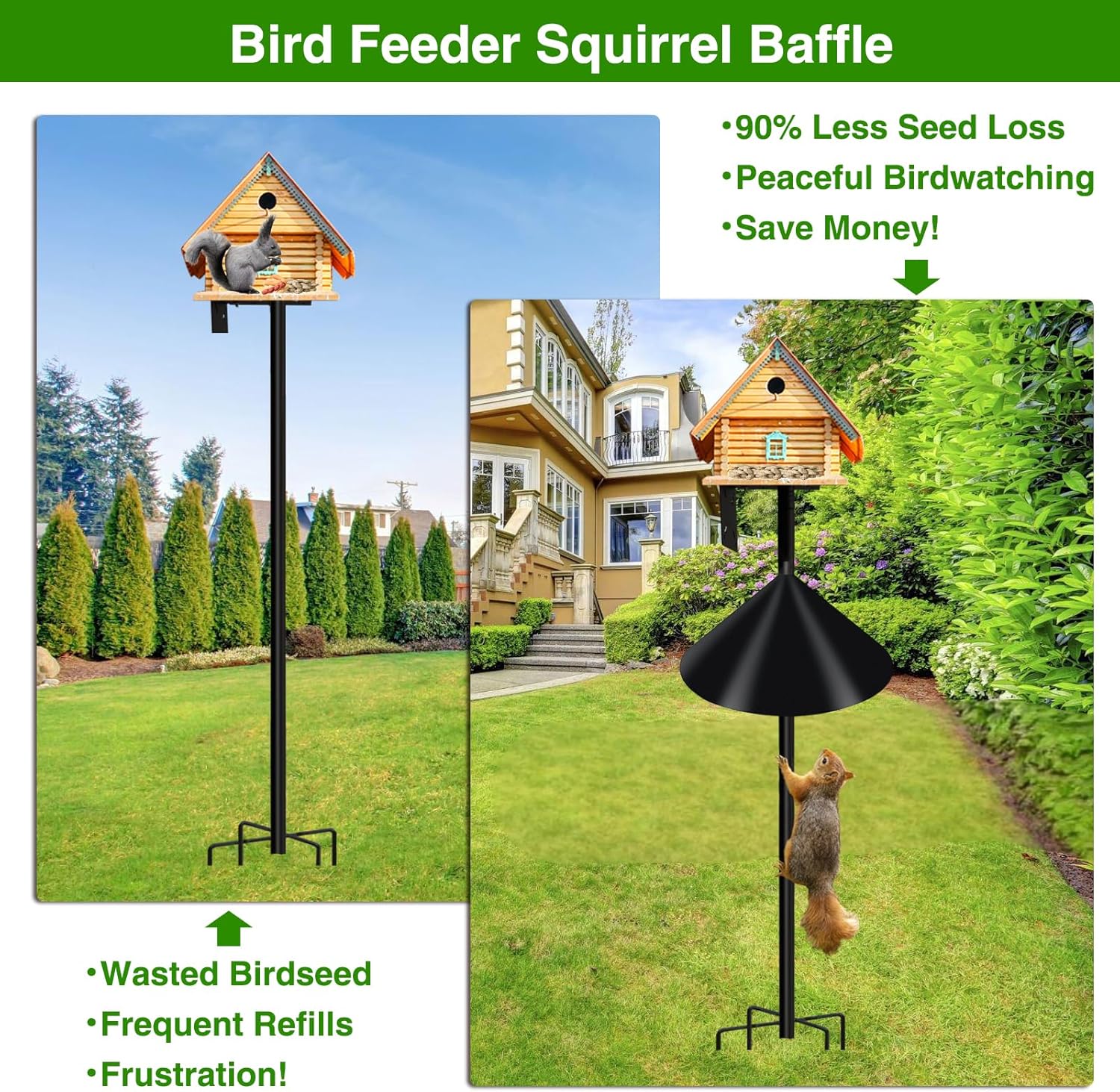 Wider Squirrel Baffle for Bird Feeder Pole, Raccoons Rodents Guard Sto