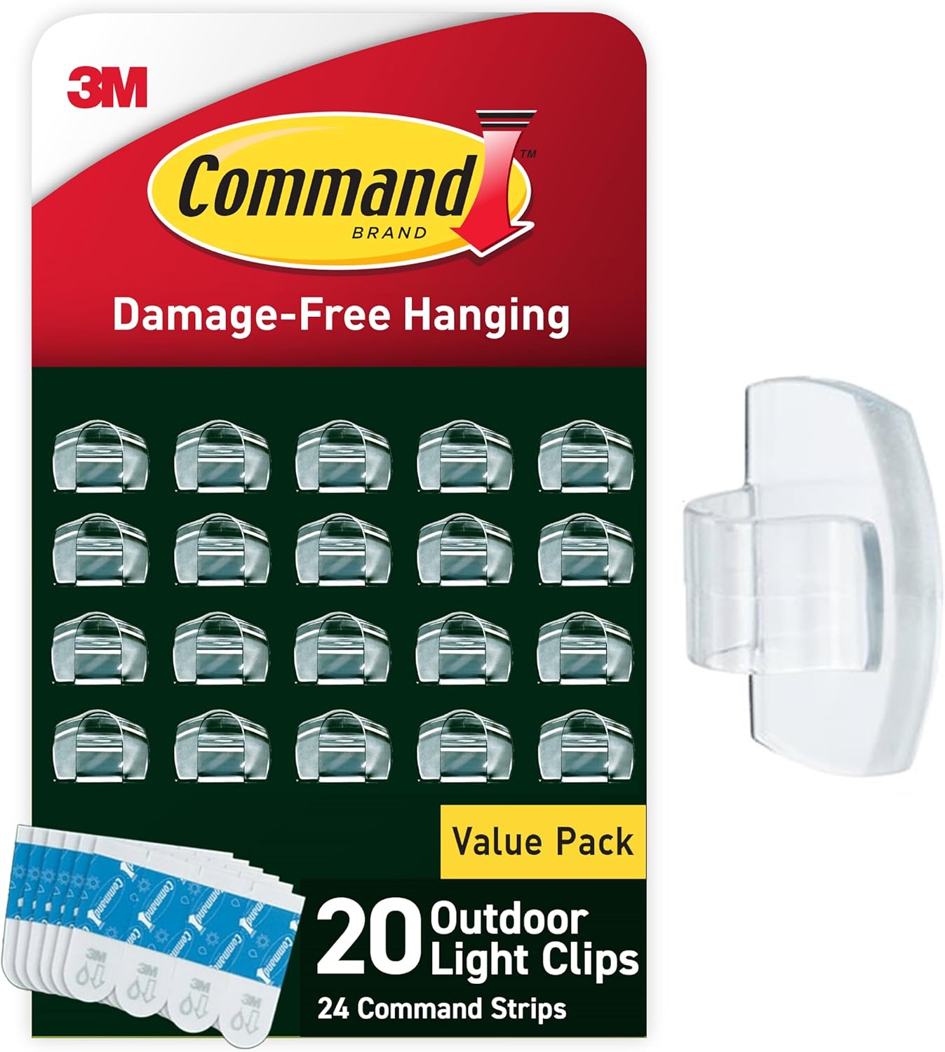 Command Outdoor Light Clips, 20 Clear Clips and 24 Command Strips, Dam
