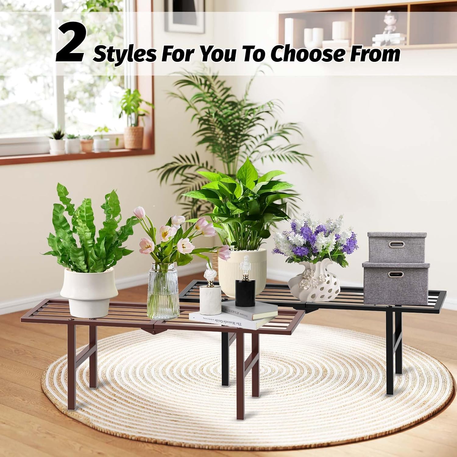 2 Pack Metal Plant Stand Outdoor Indoor, 1 Tier Folding Tiered Flower 