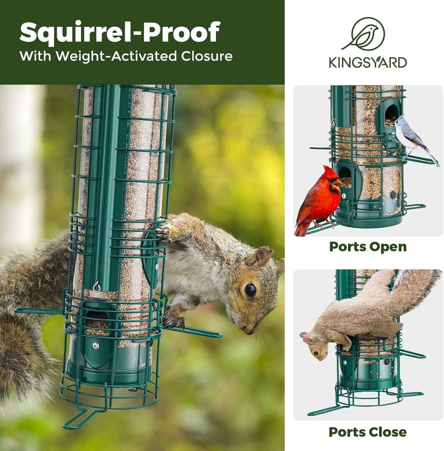 Kingsyard Squirrel Proof Bird Feeders for Outdoors with Weight-Activat