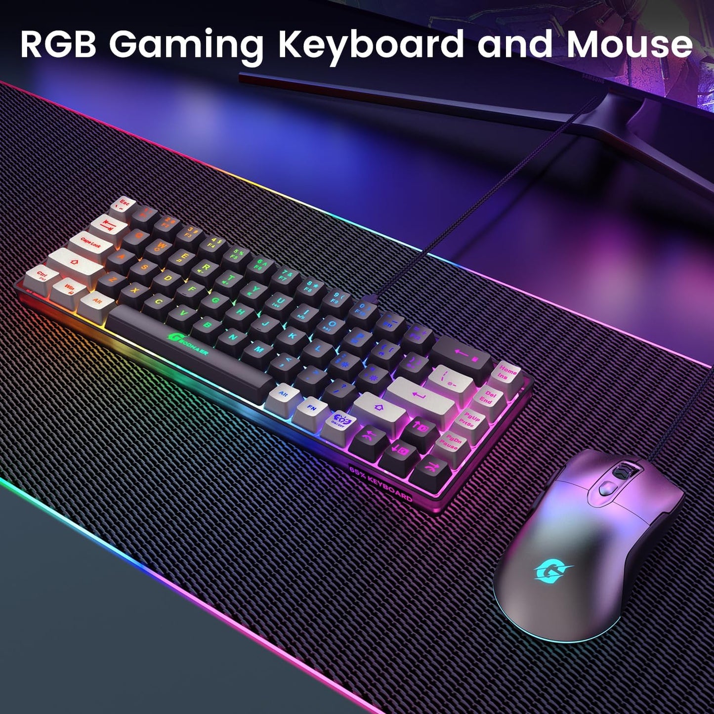 65% Gaming Keyboard and Mouse Combo, RGB Backlit Keyboard + 7200 DPI G