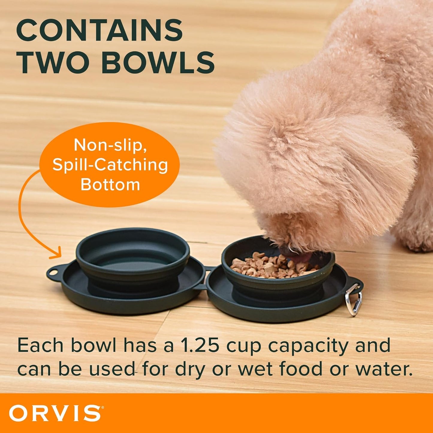 Orvis Pet Travel Collapsible Feeder with Food + Water Dish, 2-in-1, BP