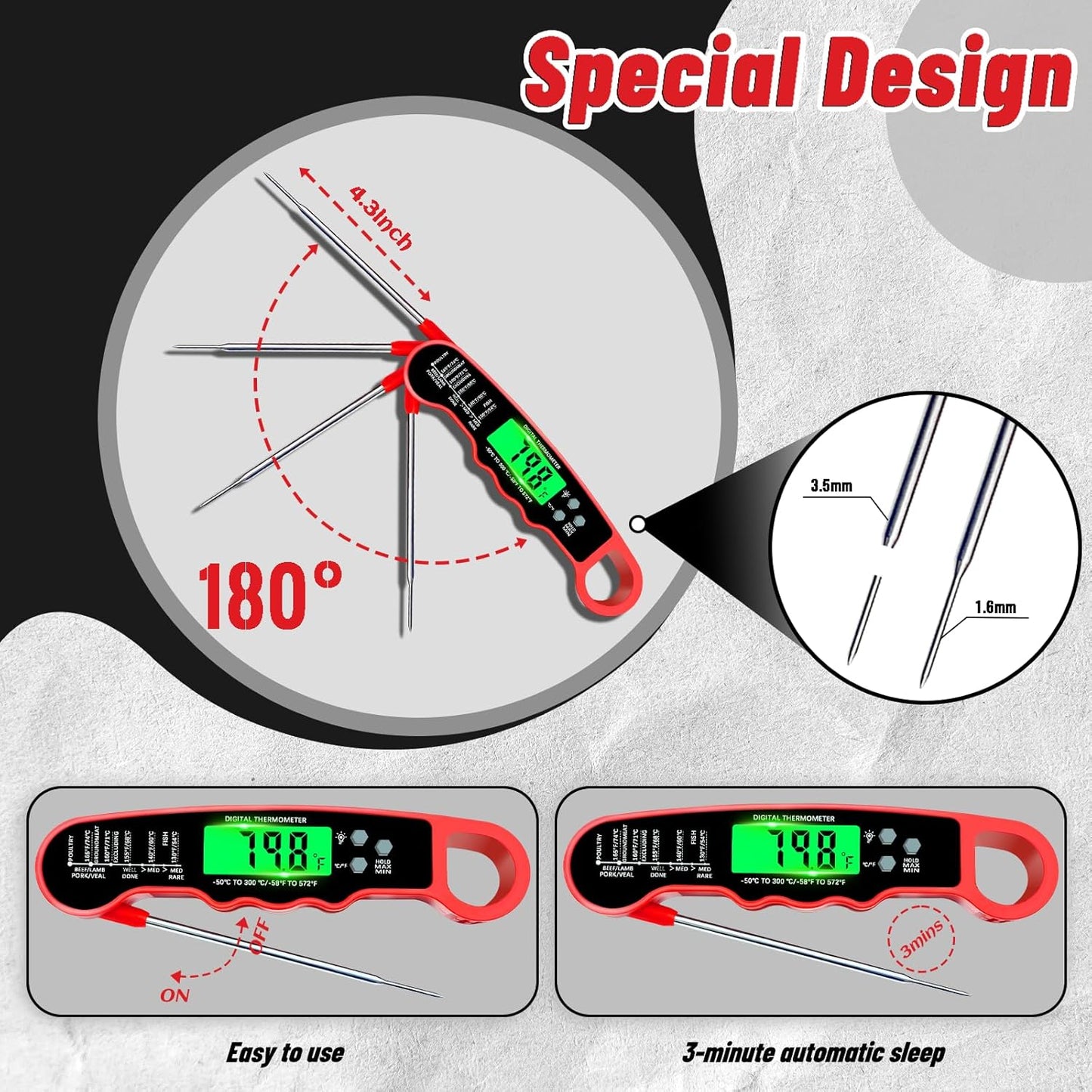 Meat Thermometer Digital, Instant Read Meat Thermometer with Backlight & Magnet for Kitchen, Beef, Grill, Turkey,IP67 Waterproof Cooking Thermometer