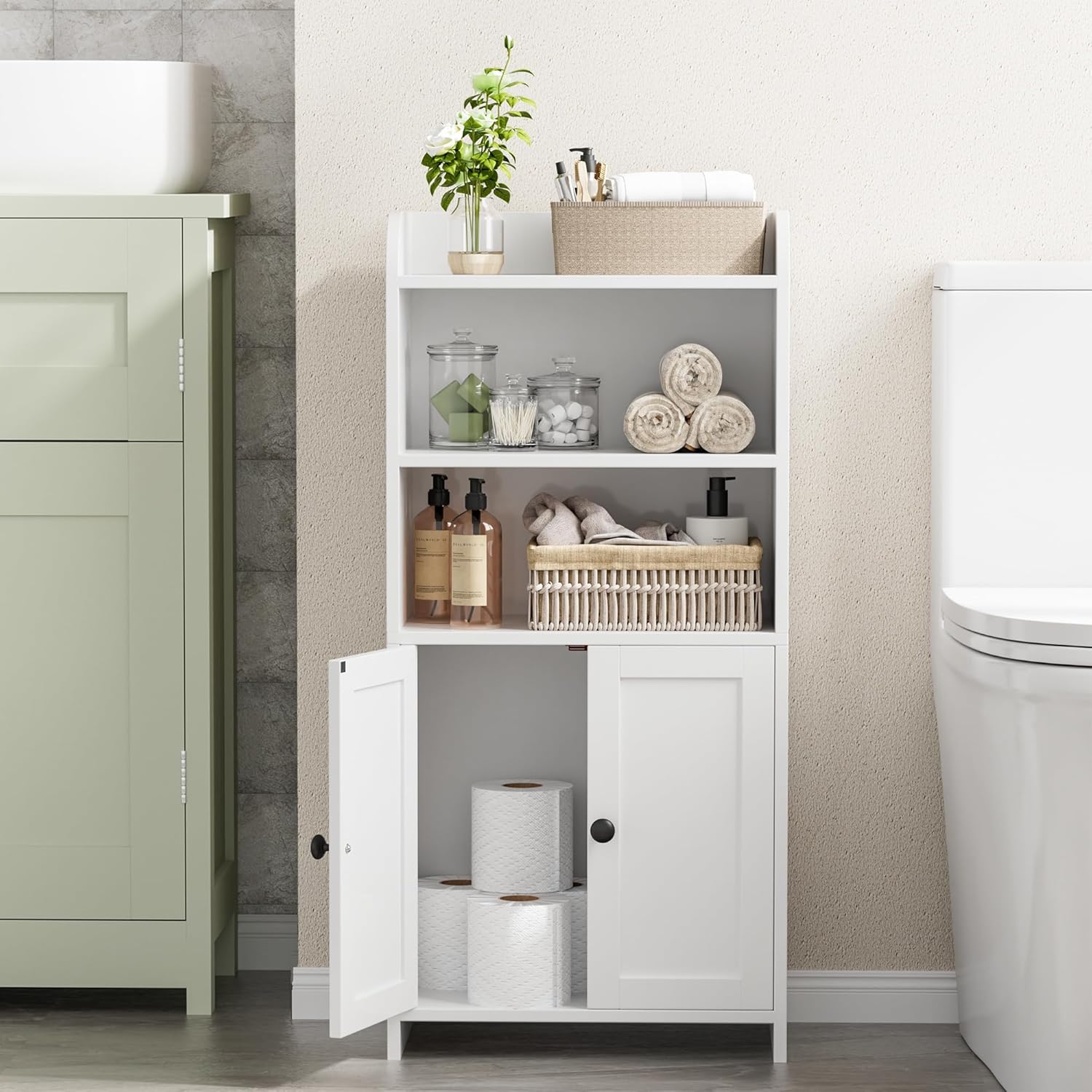 Homhedy Small Bathroom Storage Cabinet, Freestanding Toilet Paper Stor