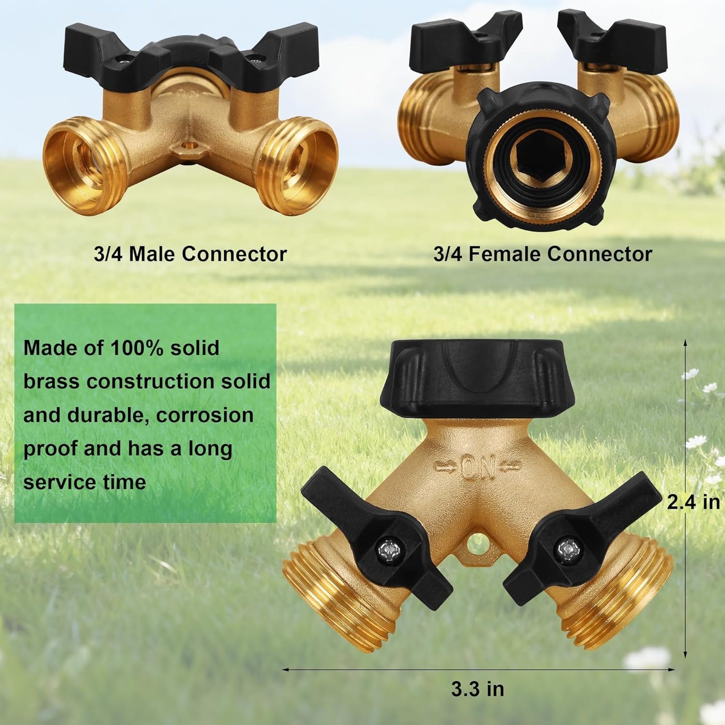 Biswing Garden Hose Splitter 2 Way, Heavy Duty Brass Connector Tap Spl