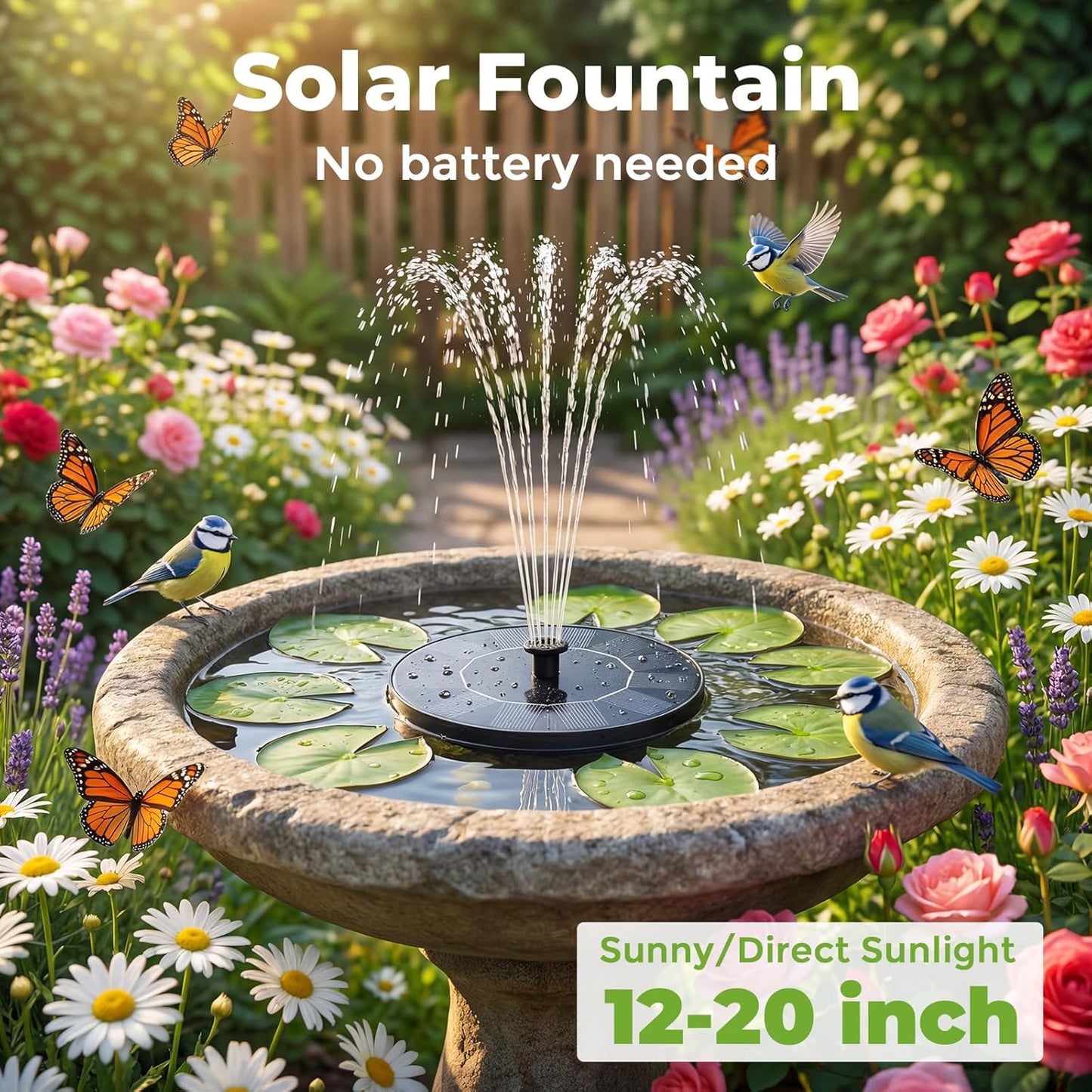 AISITIN Solar Fountain, Solar Bird Bath Fountains Pump with 6 Nozzles,