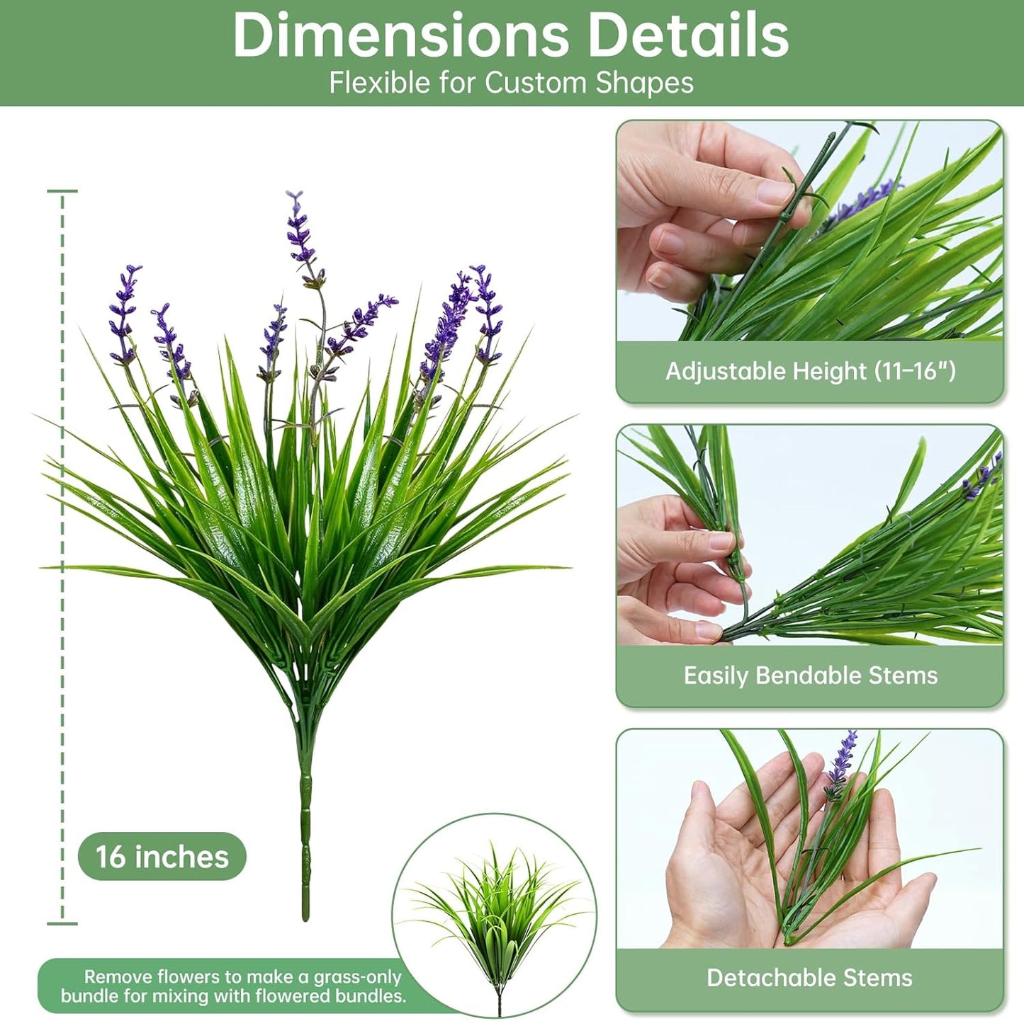 15 Bundles UV Resistant No-Fade Outdoor Artificial Plants & Flowers, Adjustable Height Fake Lavender Flowers Indoor & Outdoor Decor for Garden Patio Pathway Hanging Planter Front Porch