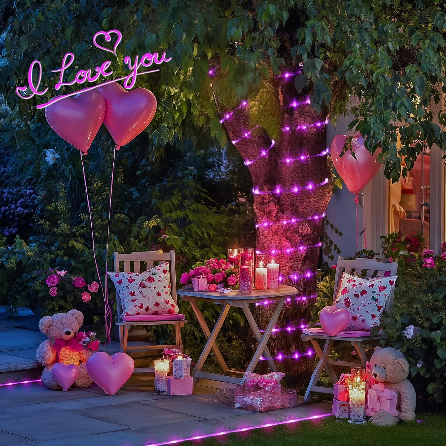 JMEXSUSS Valentine Solar Rope Lights,2 Pack 100 LED 33ft 8 Modes Solar Rope Lights Outdoor Waterproof LED Pink Fairy Lights for Valentine's Day Tent Gazebo, Trampoline, Walkway, Pool