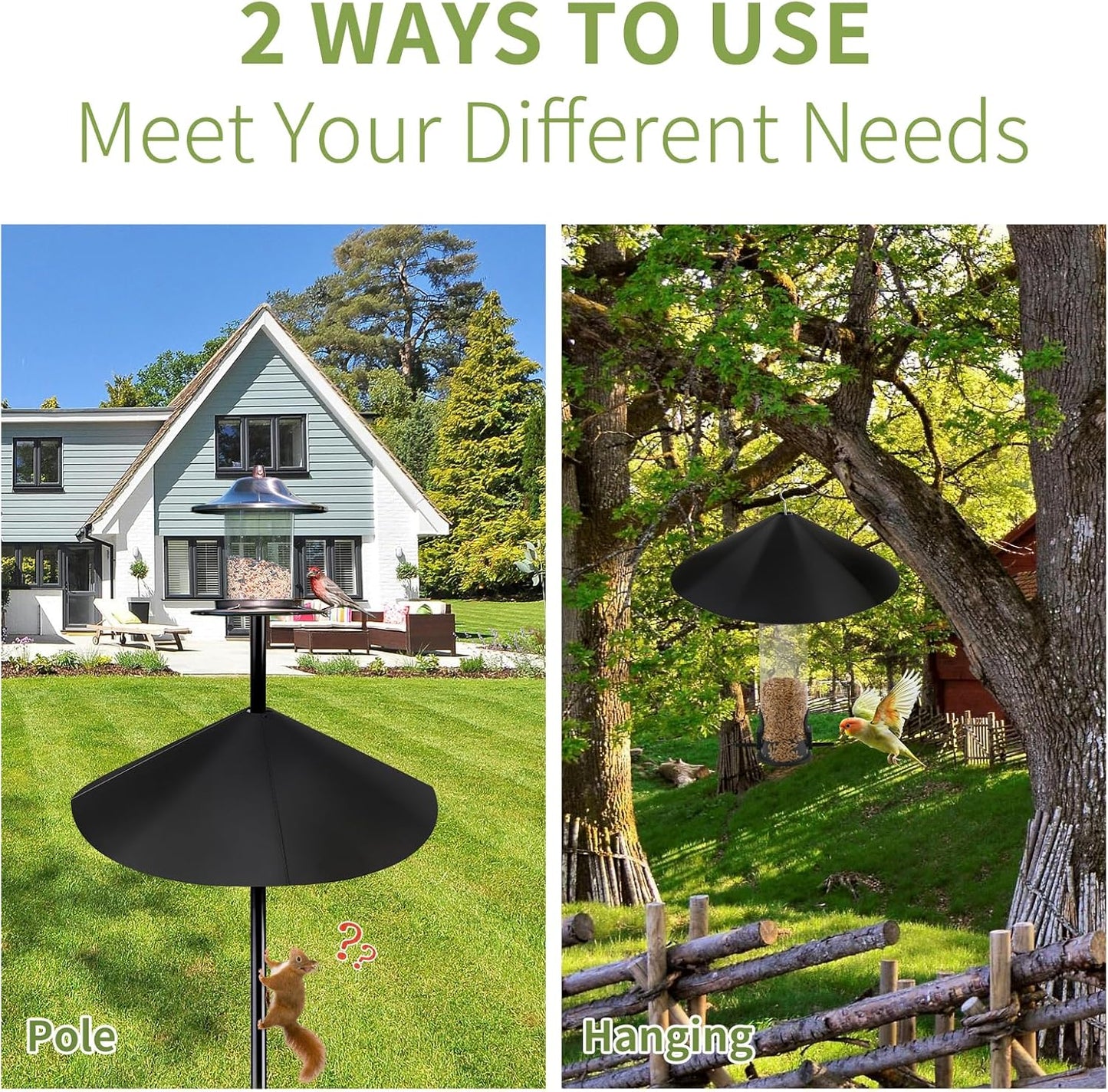 19 Inch Metal Squirrel Baffle for Bird Feeder Pole, 2-in-1 Large Outdoor Squirrel Baffles for Pole Mount and Shepherd’s Hook, Hanging Baffle Feeders to Deter Squirrels or Small Animals - 1PC