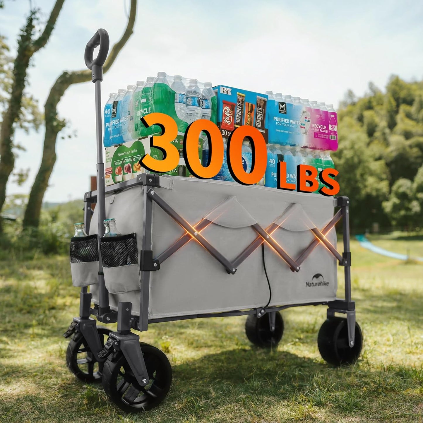 Naturehike Big Wheels Collapsible Wagon Cart, 300lbs Capacity Beach Wa