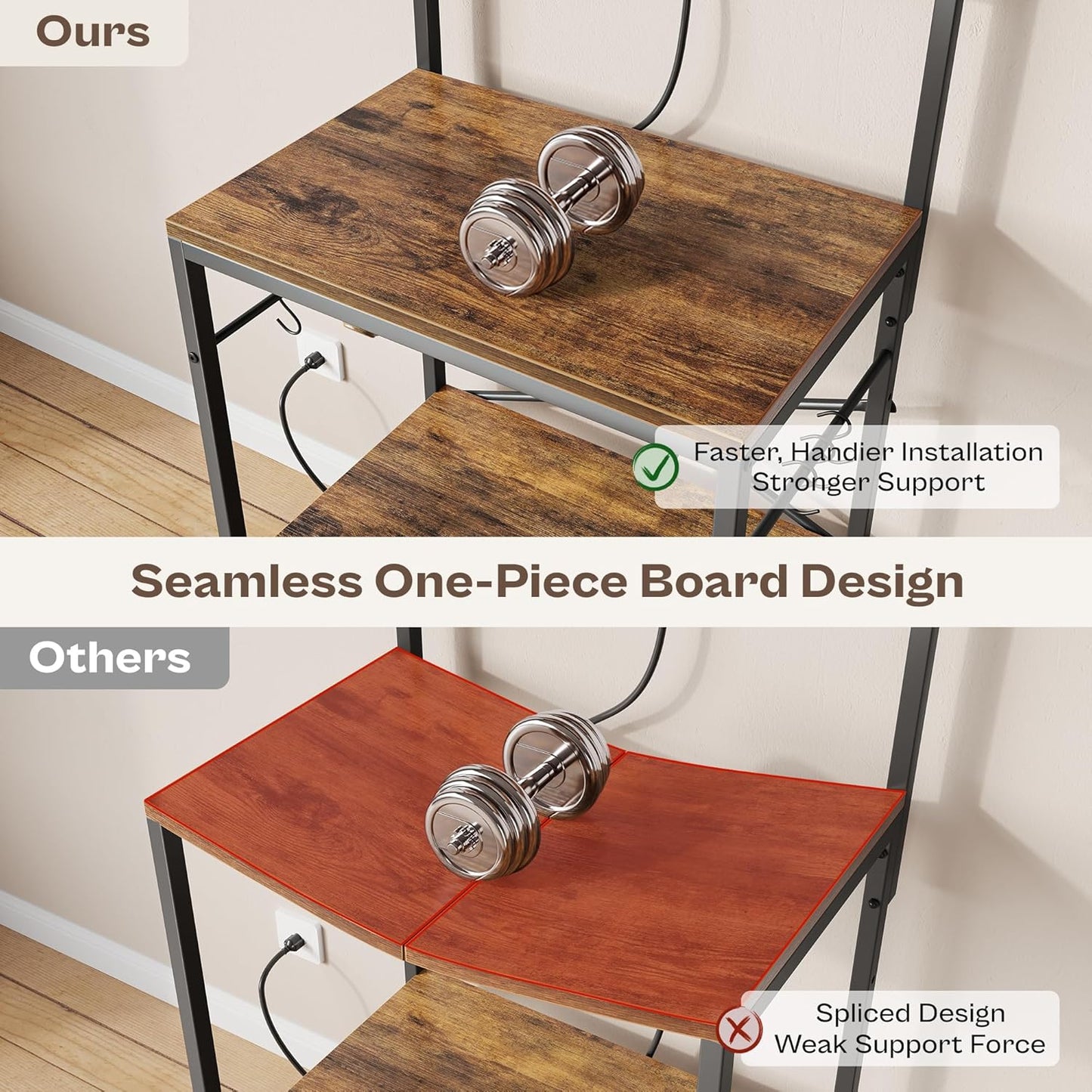 SUPERJARE Kitchen Bakers Rack with Power Outlet, Coffee Bar Table 4 Ti