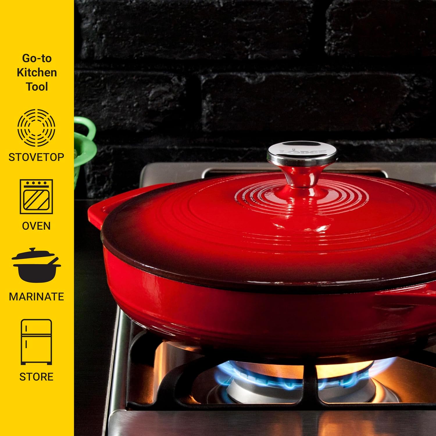 Lodge 3.6 Quart Enameled Cast Iron Oval Casserole With Lid– Dual Handl