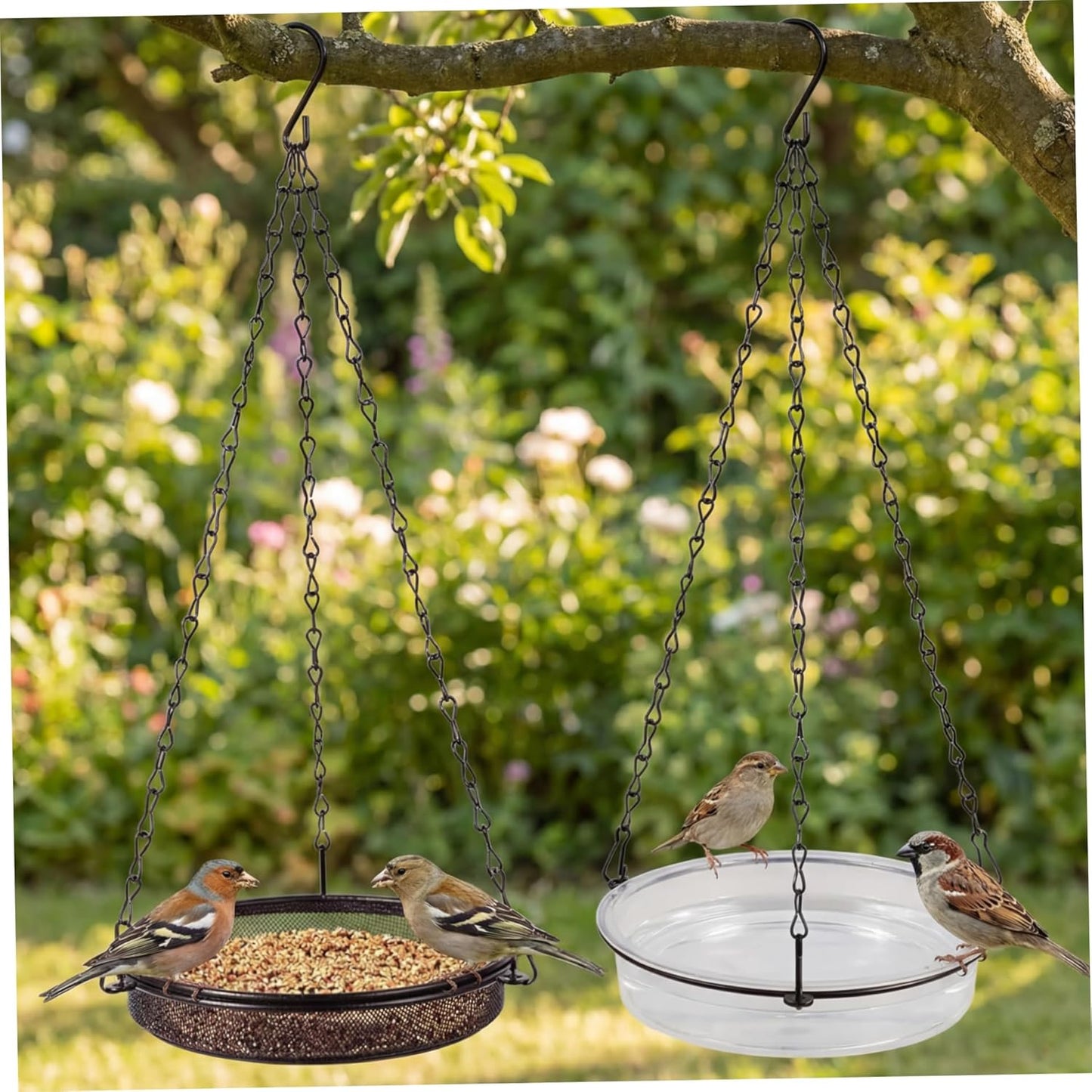 Hanging Bird Bath Birdfeeders Outside Hanging, 2-in-1 Metal Birdfeeder