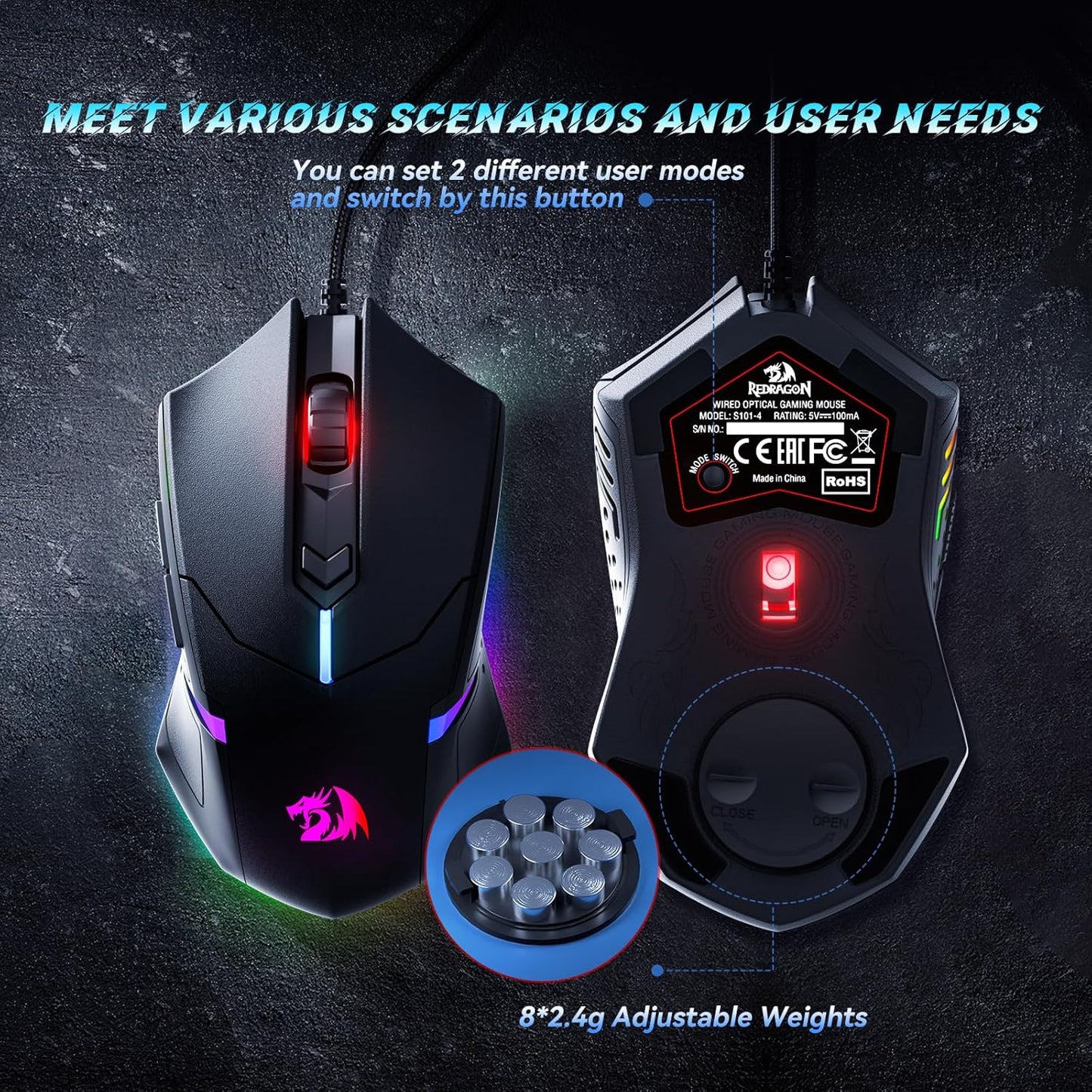 Redragon S101-3 PRO Gaming Keyboard and Mouse, RGB Backlit Programmabl