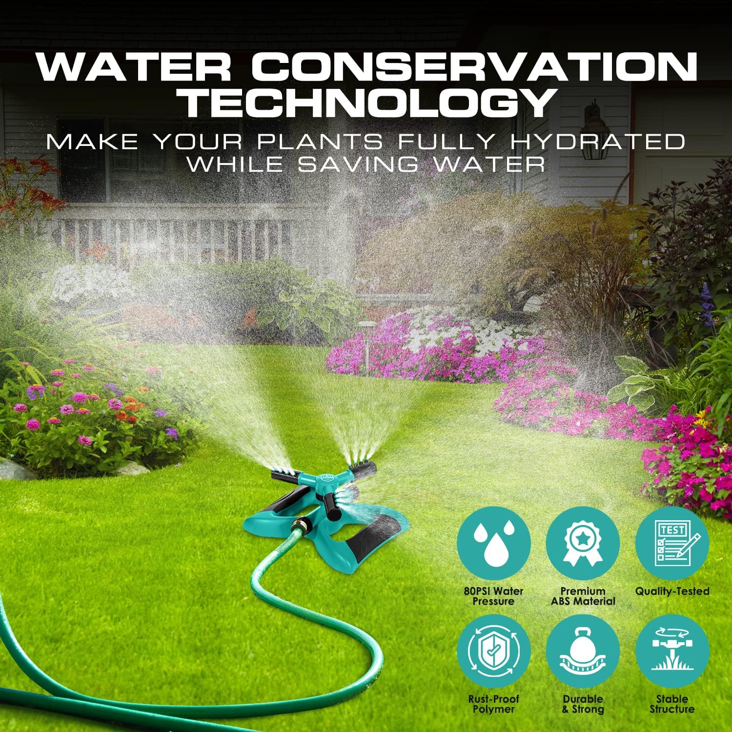 Joeys Sprinkler for Yard, Rotating Garden Sprinkler for Large Area Cov