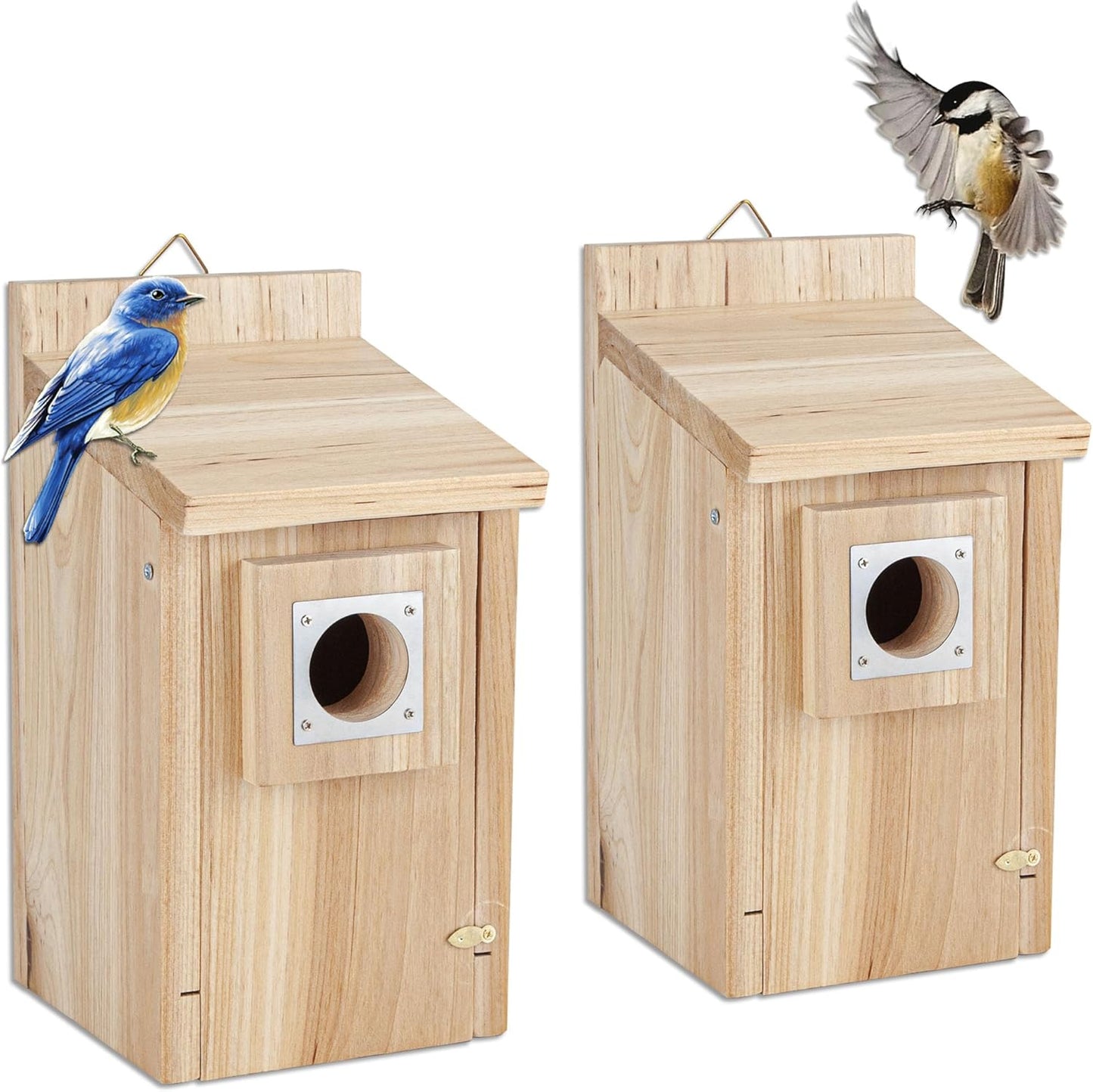 CARTMAN 0.6 Inch Thick Wood Bird Houses with Stainless Steel Guard, Hummingbird House for Outside Clearance Garden Country Cottages 2pk