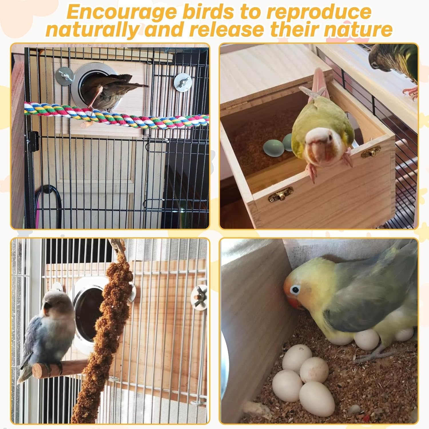 PINVNBY Parakeet Nesting Box Bird House for Cage Wood Mating Box Bird 