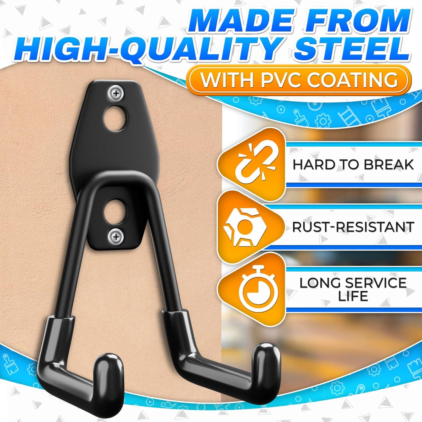6Pcs Garage Hooks Heavy Duty - Wall Storage Organizer, Black Utility Hooks for Hanging Garden Tools, Hoses and Extension Cords, Steel Hooks, Easy to Install for Garage, Shed or Basement Organization