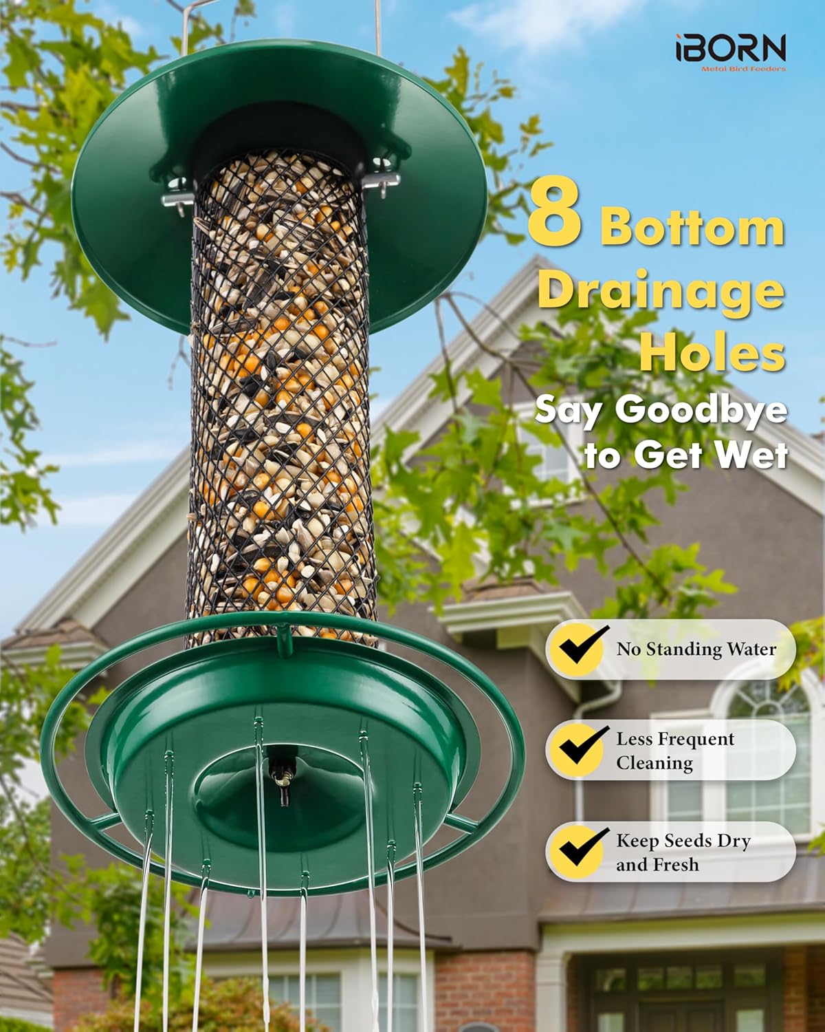 iBorn Peanut Bird Feeder,Sunflower Seed Feeder,13.5 Inch Metal Mesh Tu