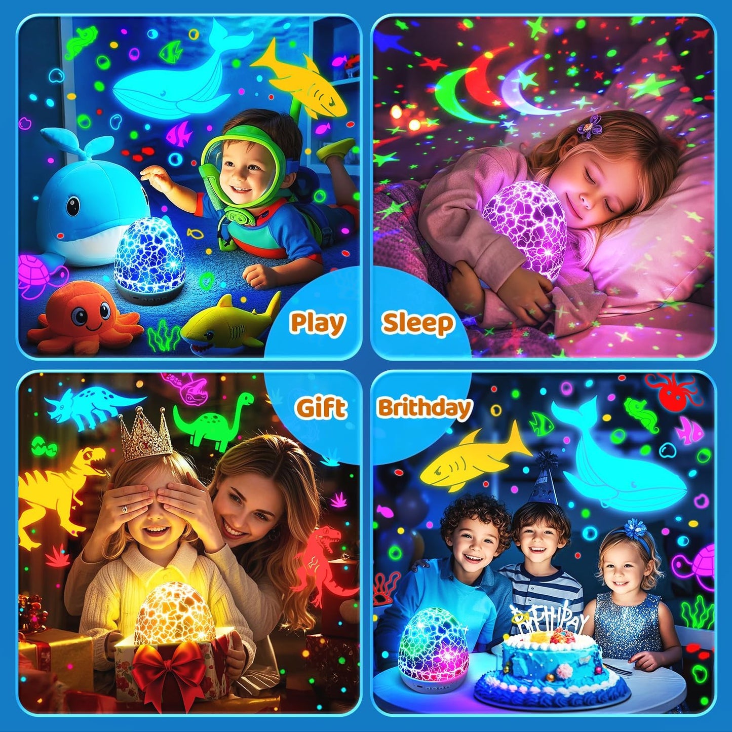 Easter Eggs Easter Gifts for Toddlers Kids Baby Night Light Projector 15 Soothing Sounds Sensory Toys for Kids with Autism Toys for Boys 3-10 | 3 Films 31Colors Remote Egg Light, Baby Gifts Baby Toys