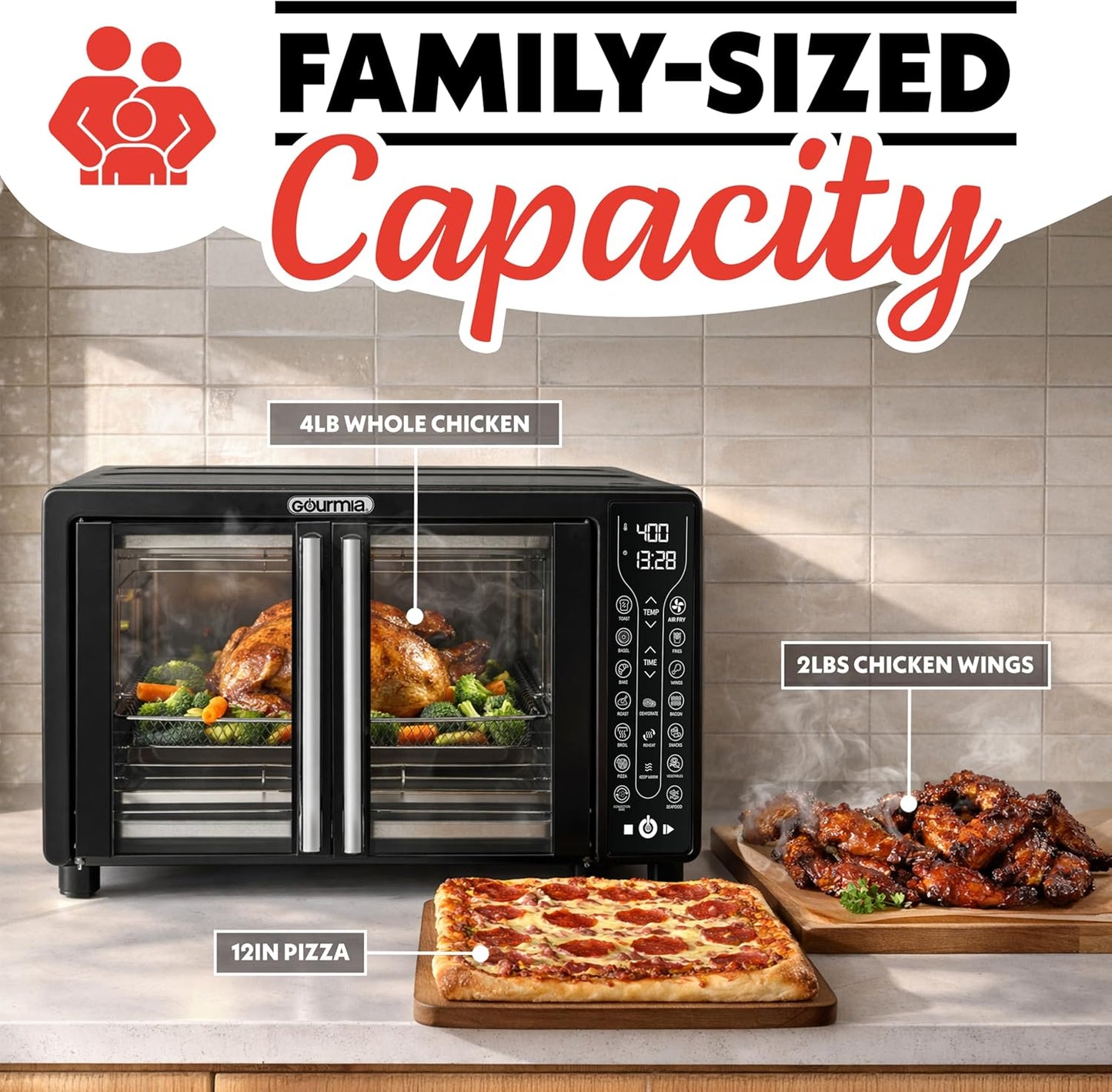 Gourmia French Door Air Fryer – 25 Qt Large Capacity Convection Oven, 