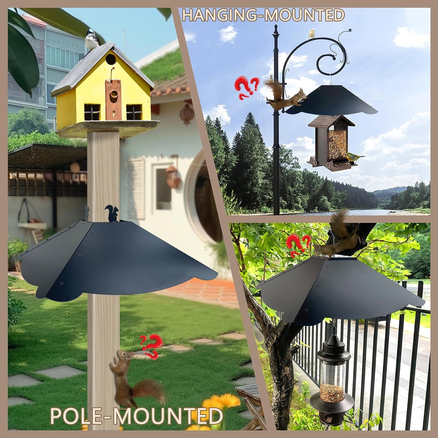 Squirrel Baffle for 4x4 Post - 17-Inch Heavy Duty Metal Squirrel Guard for Bird Feeders, Dual Mount (Hanging & Pole Mount) Stops Raccoons & Squirrels