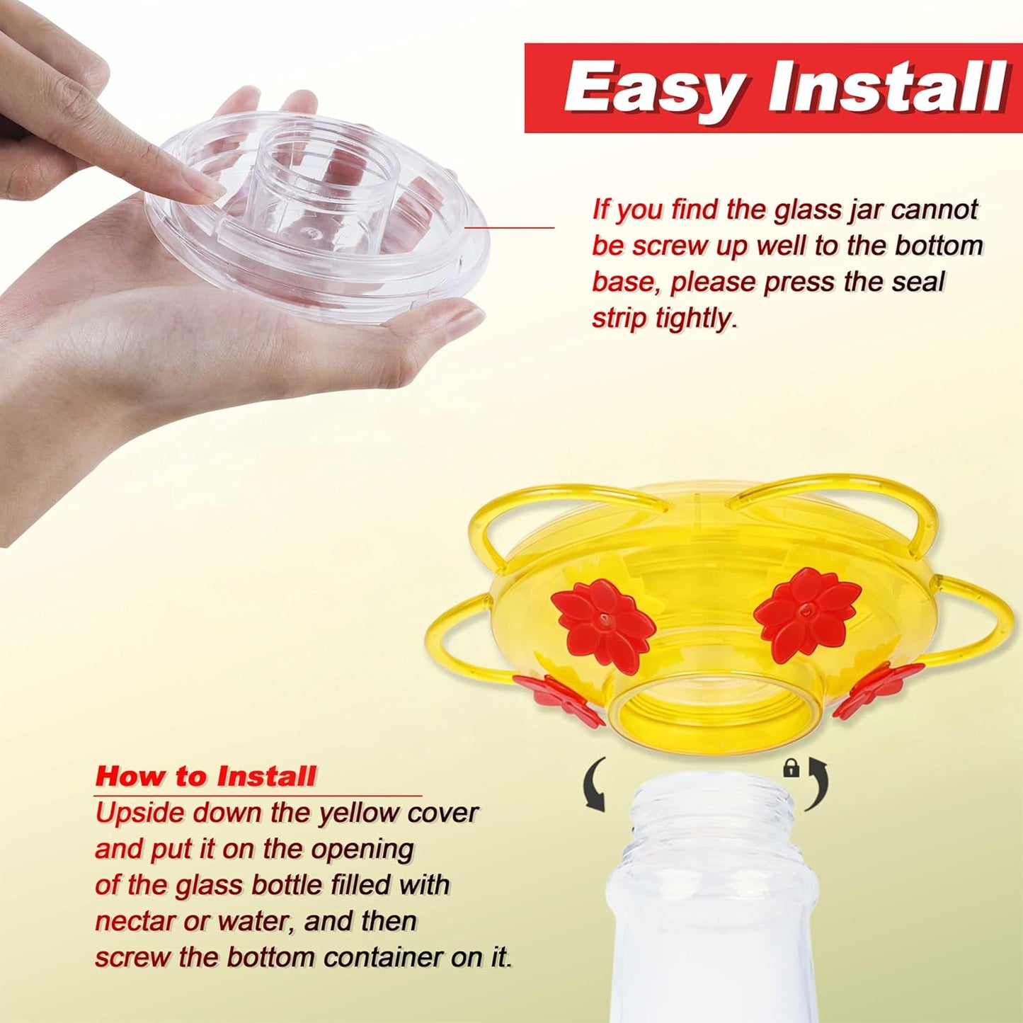 Joliyoou Hummingbird Feeder, 10 Once Glass Hummingbird Feeder Outdoor Hanging, Bird Nectar Feeder