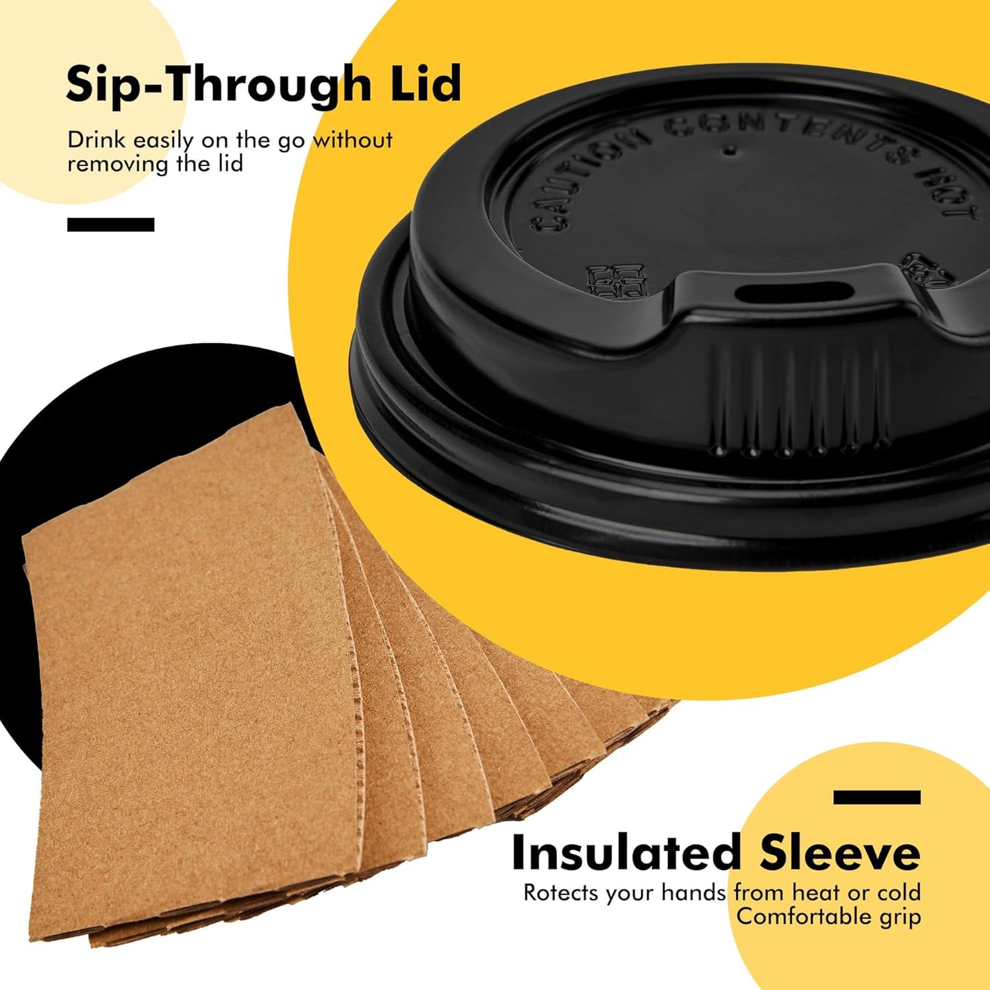 RACETOP 12 oz Paper Coffee Cups,100 Pack Black Disposable Coffee Cups with Lids, Sleeves and Stirring Sticks, 12 oz Hot Coffee Cup for Hot Drinks, Parties, Picnic, Travel, and Events