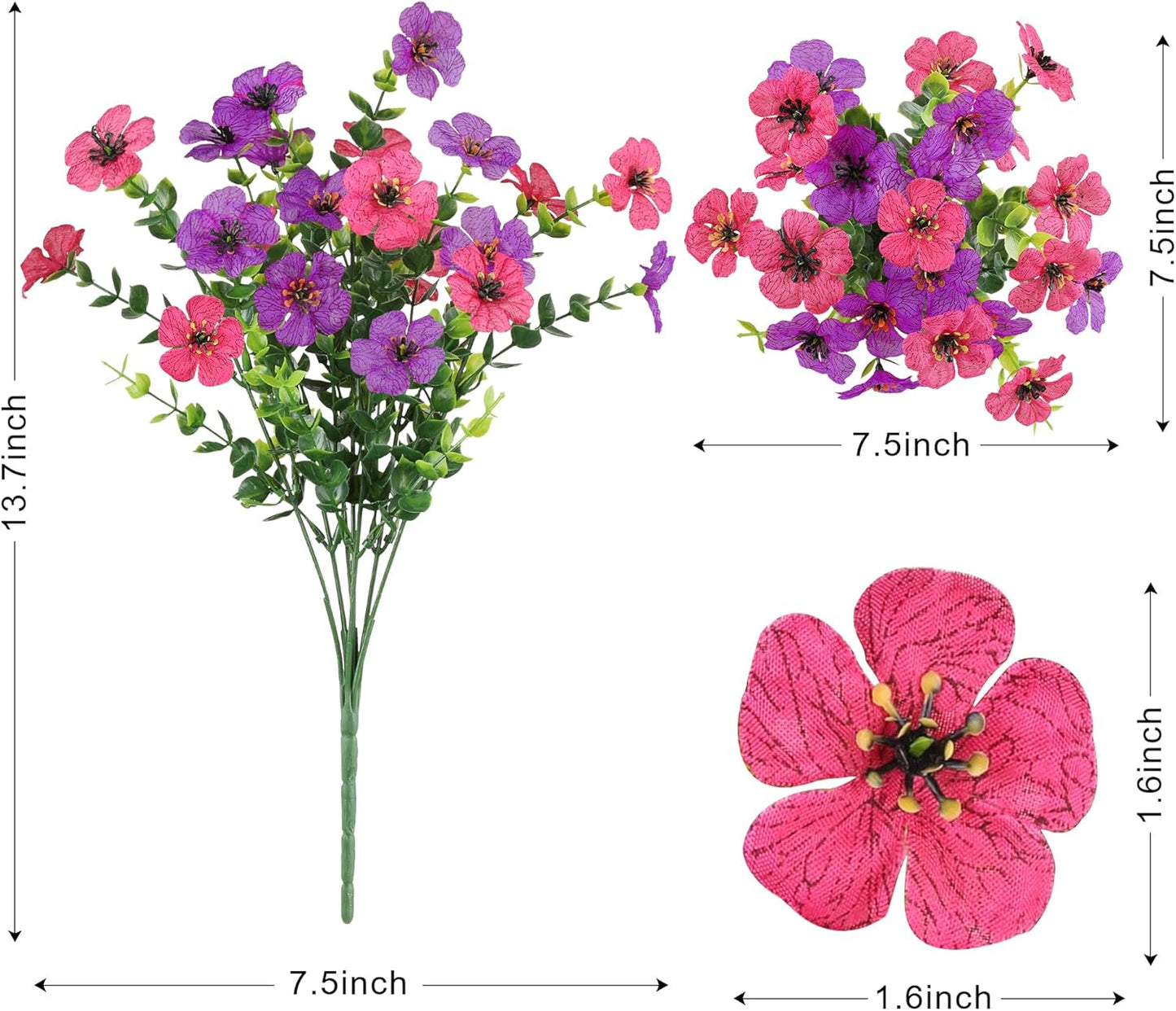 Artificial Flowers for Outdoors Spring Decor, 16 Bundles UV Resistant Realistic Fuax Silk Flowers, Fake Plants for Planter Indoor Outside Garden Porch Patio Window Box Balcony Yard (Fuchsia Purple)