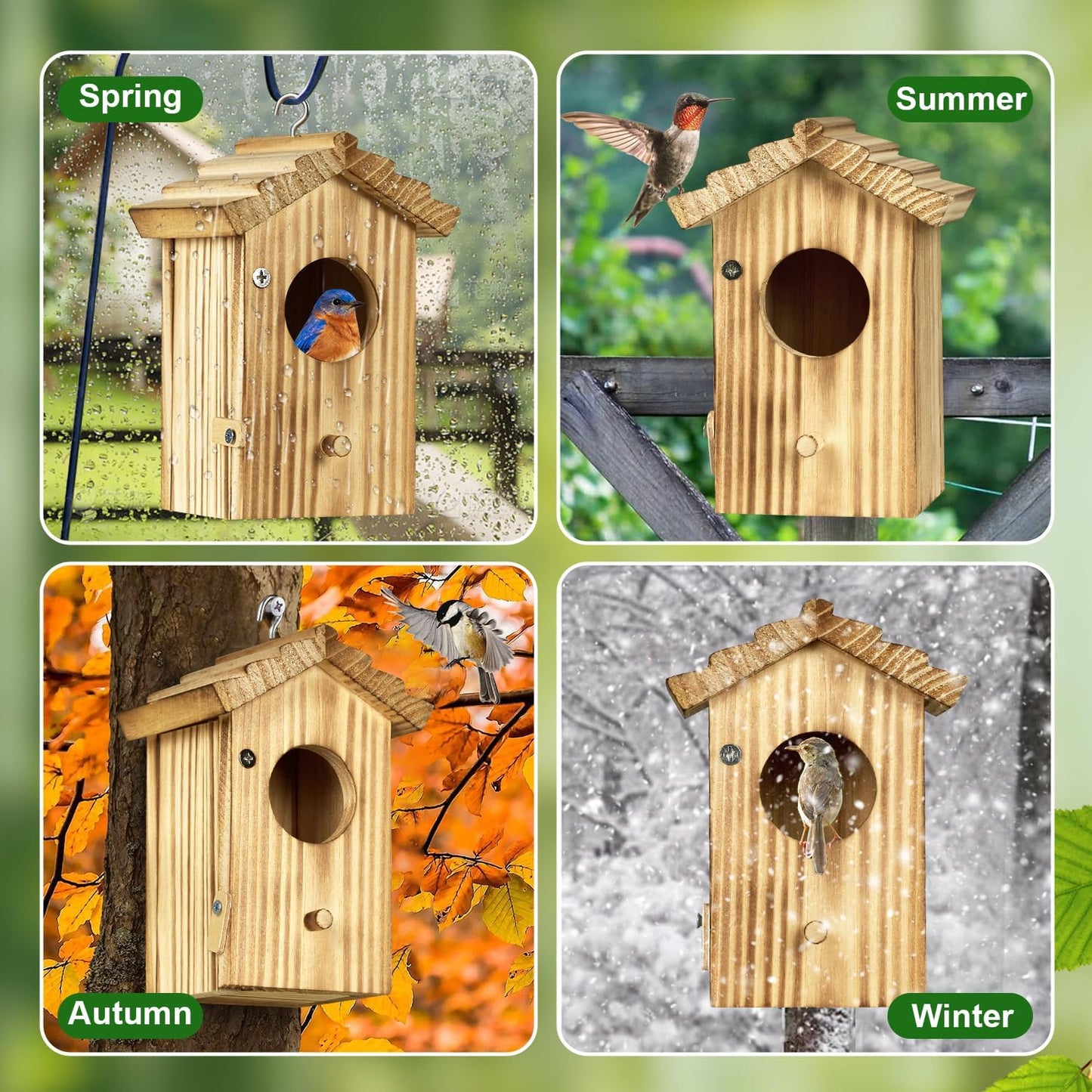 Hummingbird House for Outside Hanging - Small Bird Nesting Box for Hummingbird - Natural Wood Birdhouse with Perch - Outdoor Garden Decor & Bird Lover Gift (Dimensions 4.1*3.3*5.9 inch)