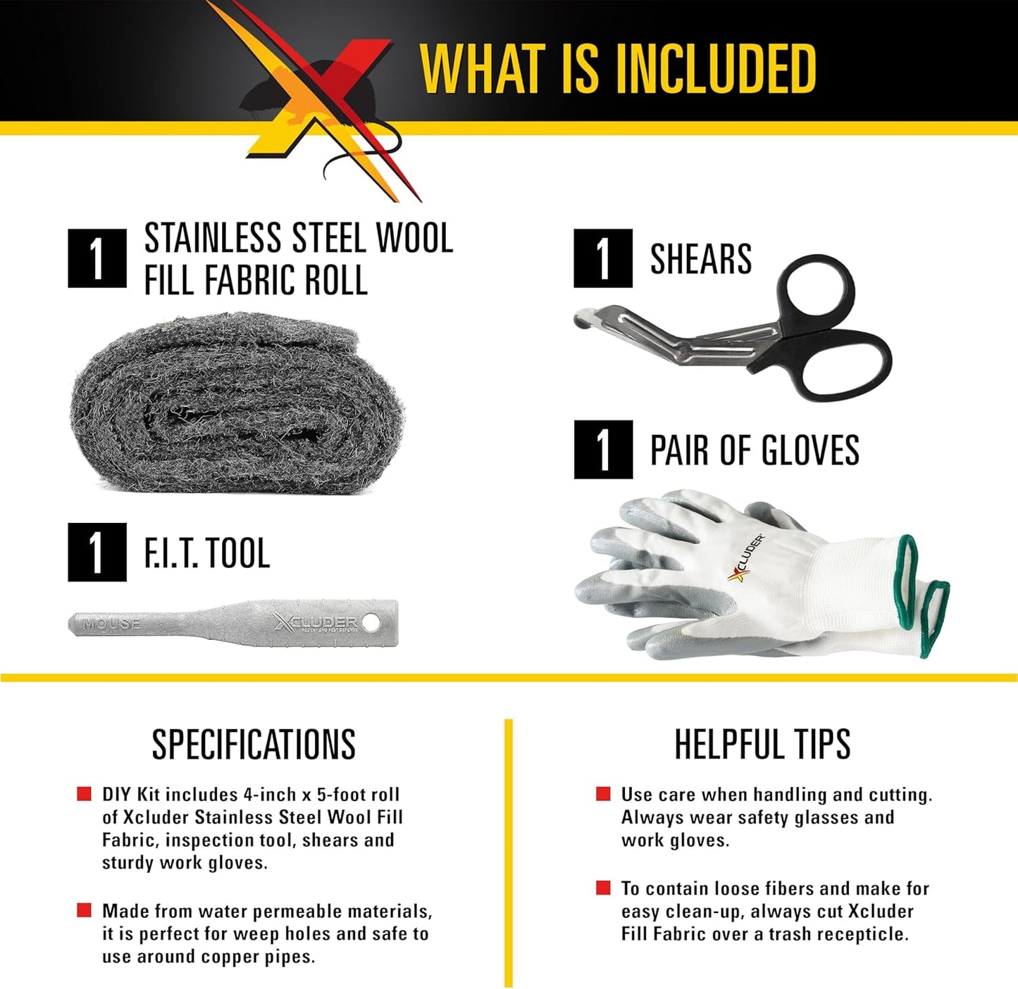 Xcluder Rodent Control Fill Fabric, Large DIY Kit with Inspection and 