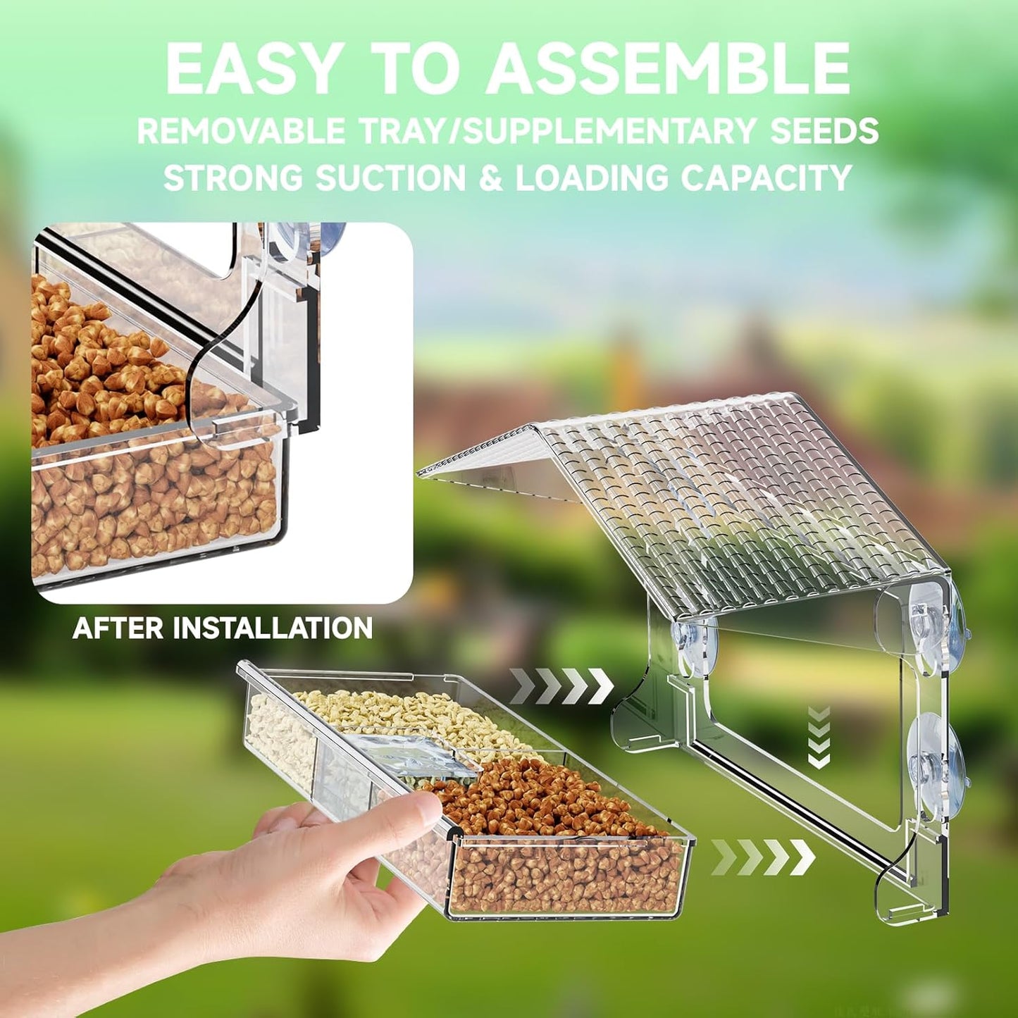 Yieach Acrylic Window Bird Feeders with Strong Suction Cups for Cats,Kid and Birds Lovers Gifts,Clear Bird Feeder for Window Viewing,Large Window Mount Birdfeeder,Birds House for Outdoors,Balcony