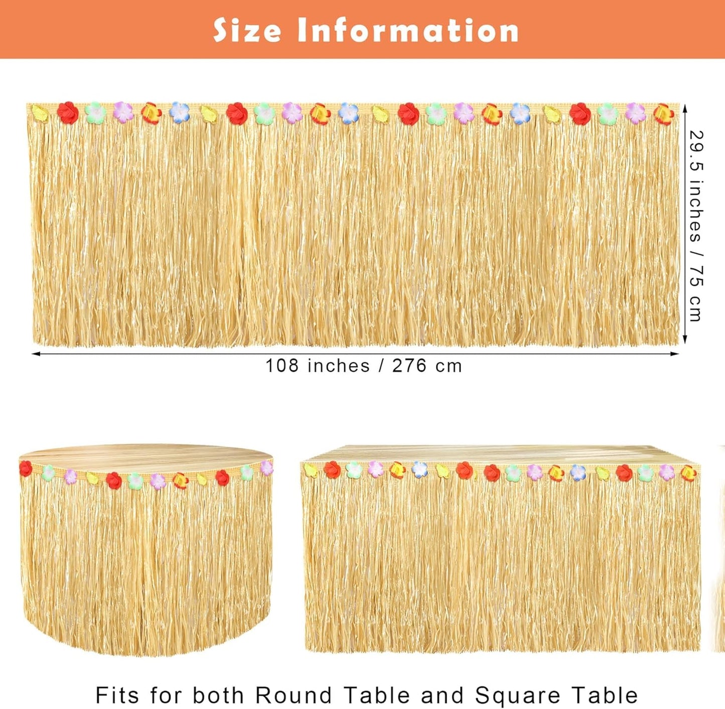 Fovths Luau Grass Table Skirt Natural 9 Feet x 29.5 Inch Hawaiian Table Skirt for Tropical Hawaiian Party Decorations Luau Costume Party, Straw Yellow