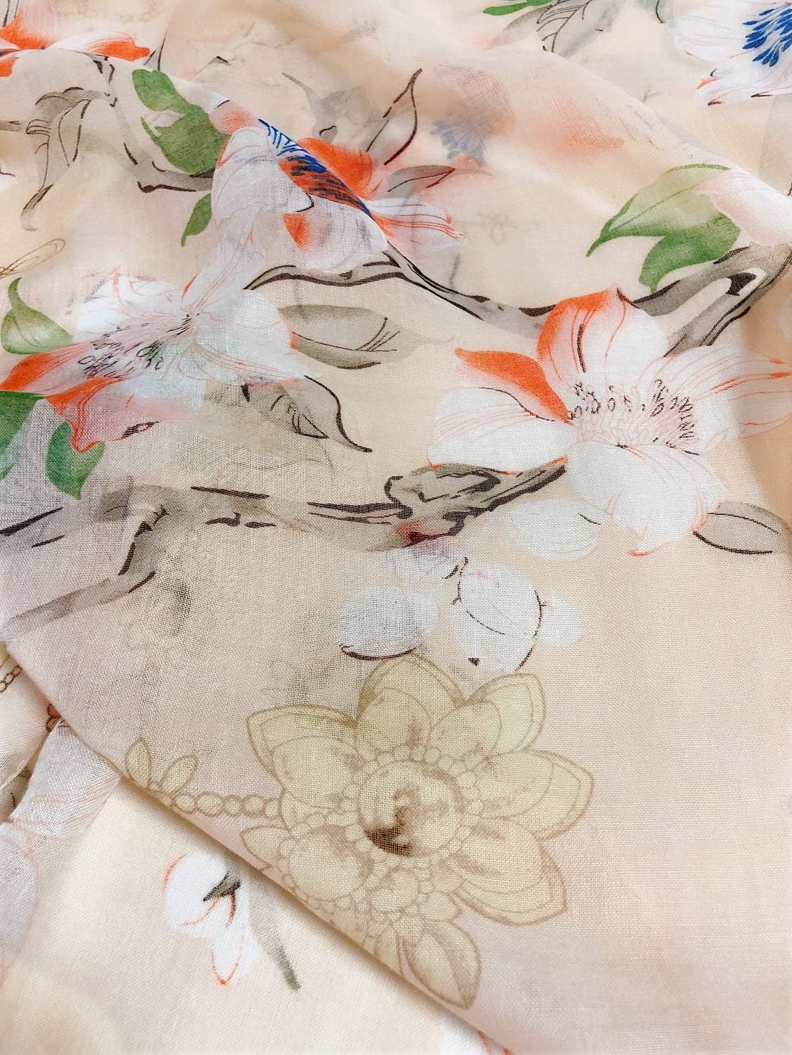 GERINLY Lightweight Scarves Fashion Flowers Print Women Cotton Wrap Sc