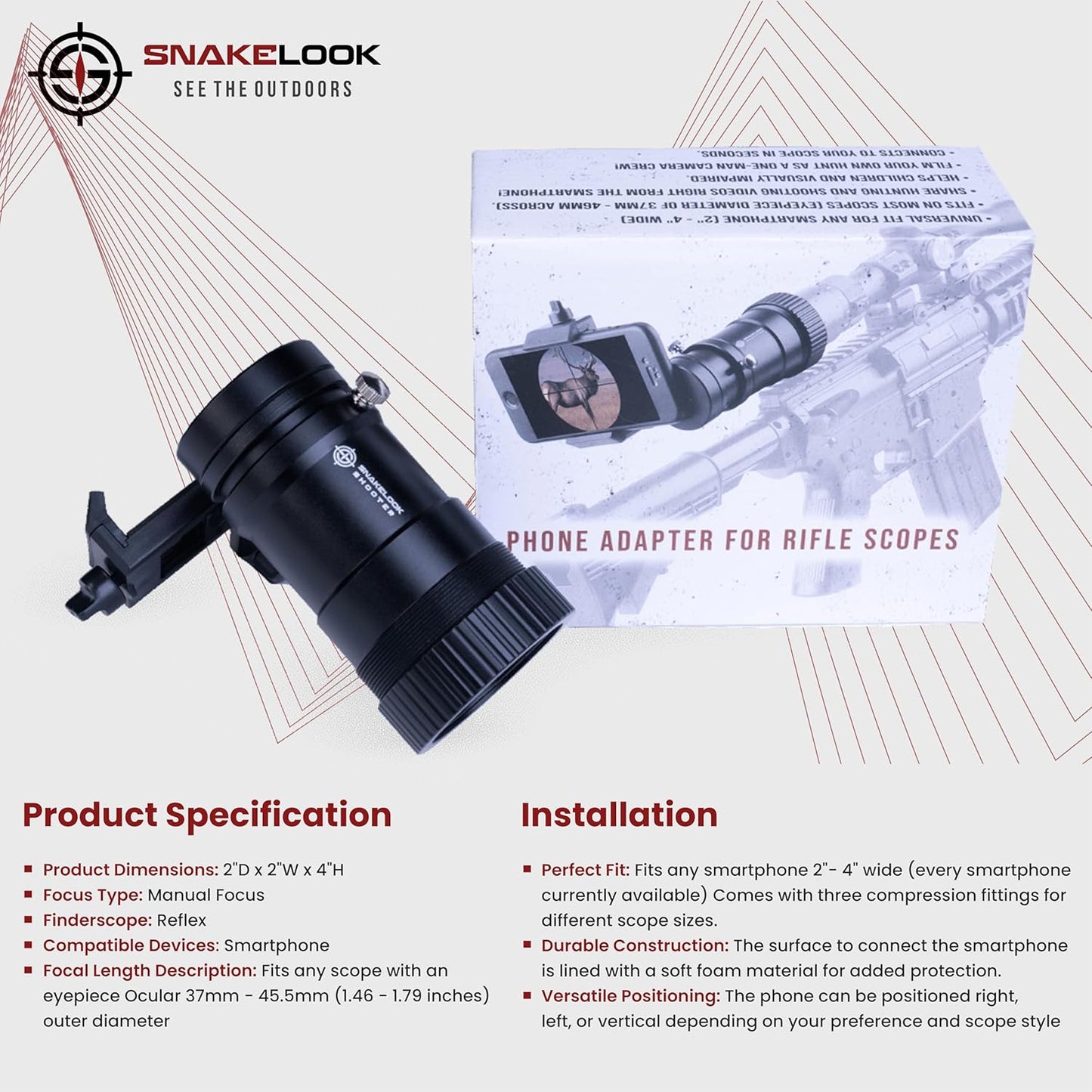 SnakeLook™ GEN 2 Scope Phone Adapter – Quick Connect Universal Smartphone Mount for Filming & Aiming Only – NOT for Shooting or Hunting Perfect to Capture Outdoor Scenes-Universal Phone Adapter-GEN 2